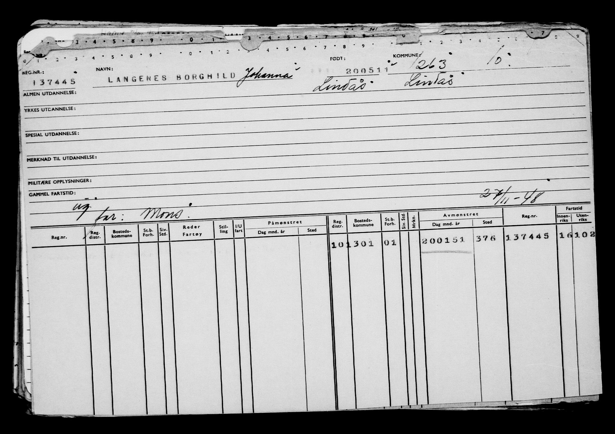 Direktoratet for sjømenn, AV/RA-S-3545/G/Gb/L0096: Hovedkort, 1911, p. 330