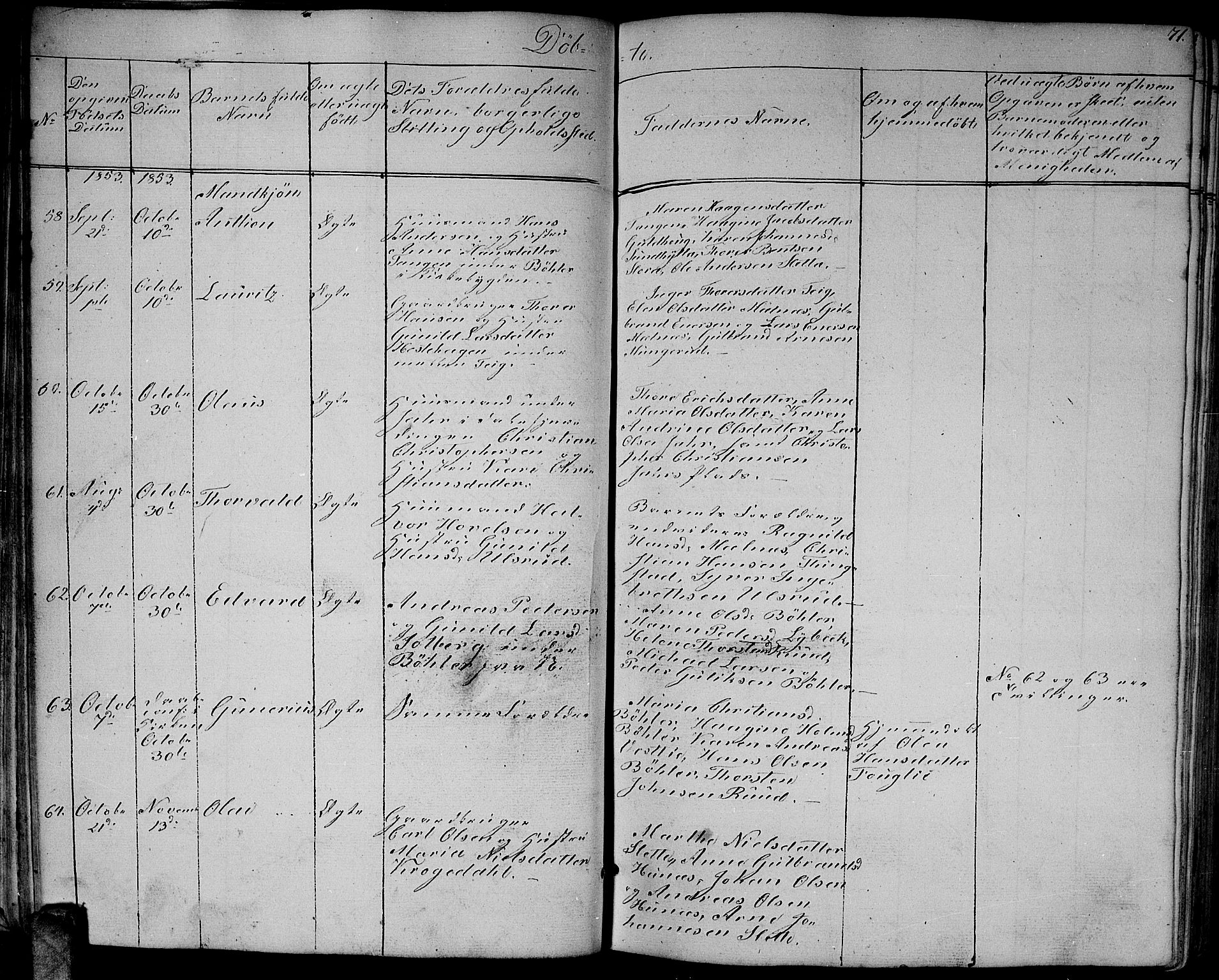 Enebakk prestekontor Kirkebøker, AV/SAO-A-10171c/G/Ga/L0004: Parish register (copy) no. I 4, 1850-1866, p. 71