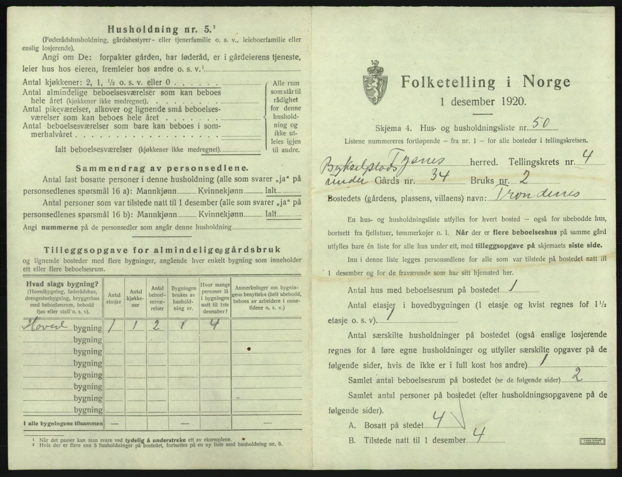 SAB, 1920 census for Tysnes, 1920, p. 419