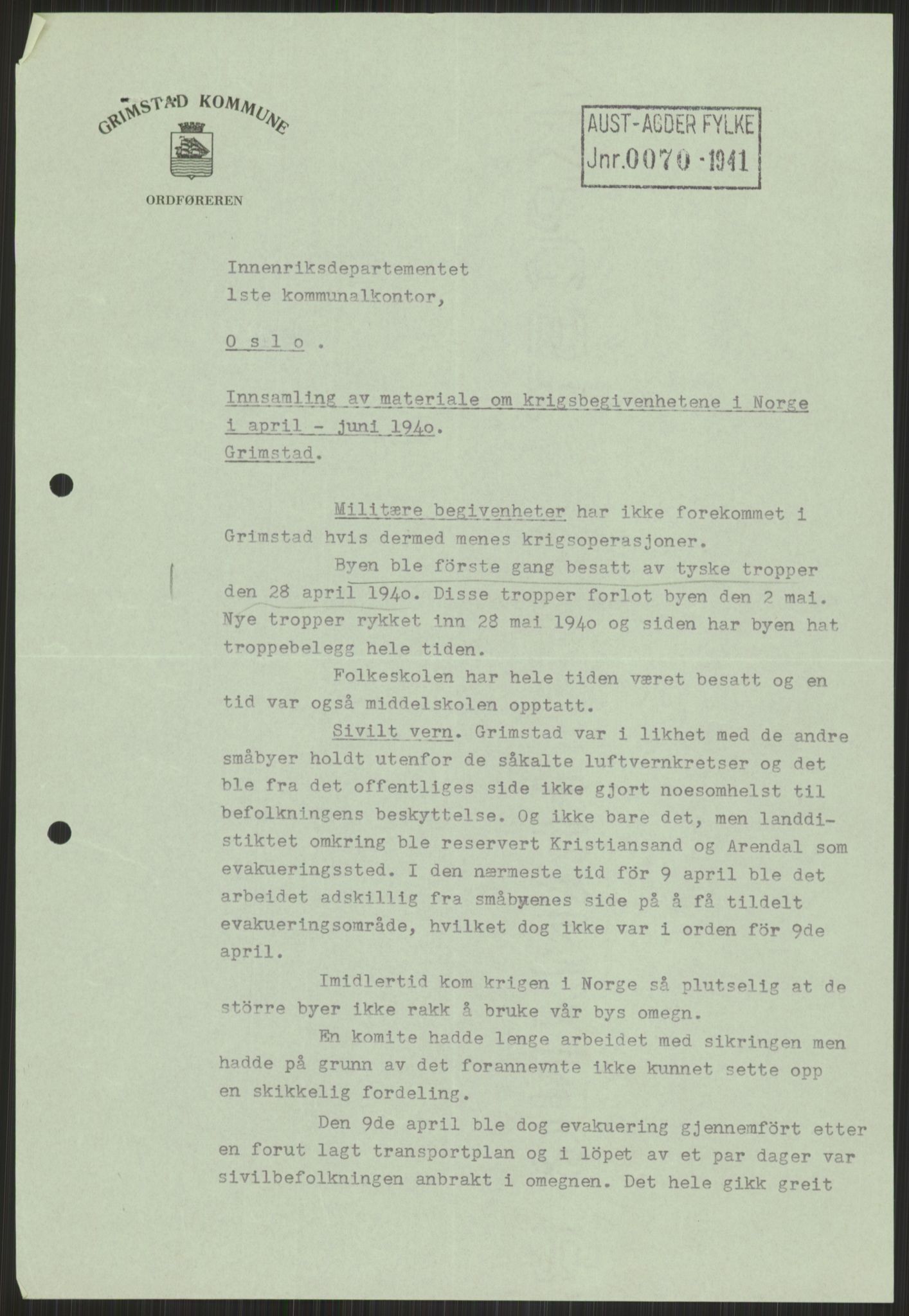 Forsvaret, Forsvarets krigshistoriske avdeling, AV/RA-RAFA-2017/Y/Ya/L0014: II-C-11-31 - Fylkesmenn.  Rapporter om krigsbegivenhetene 1940., 1940, p. 749