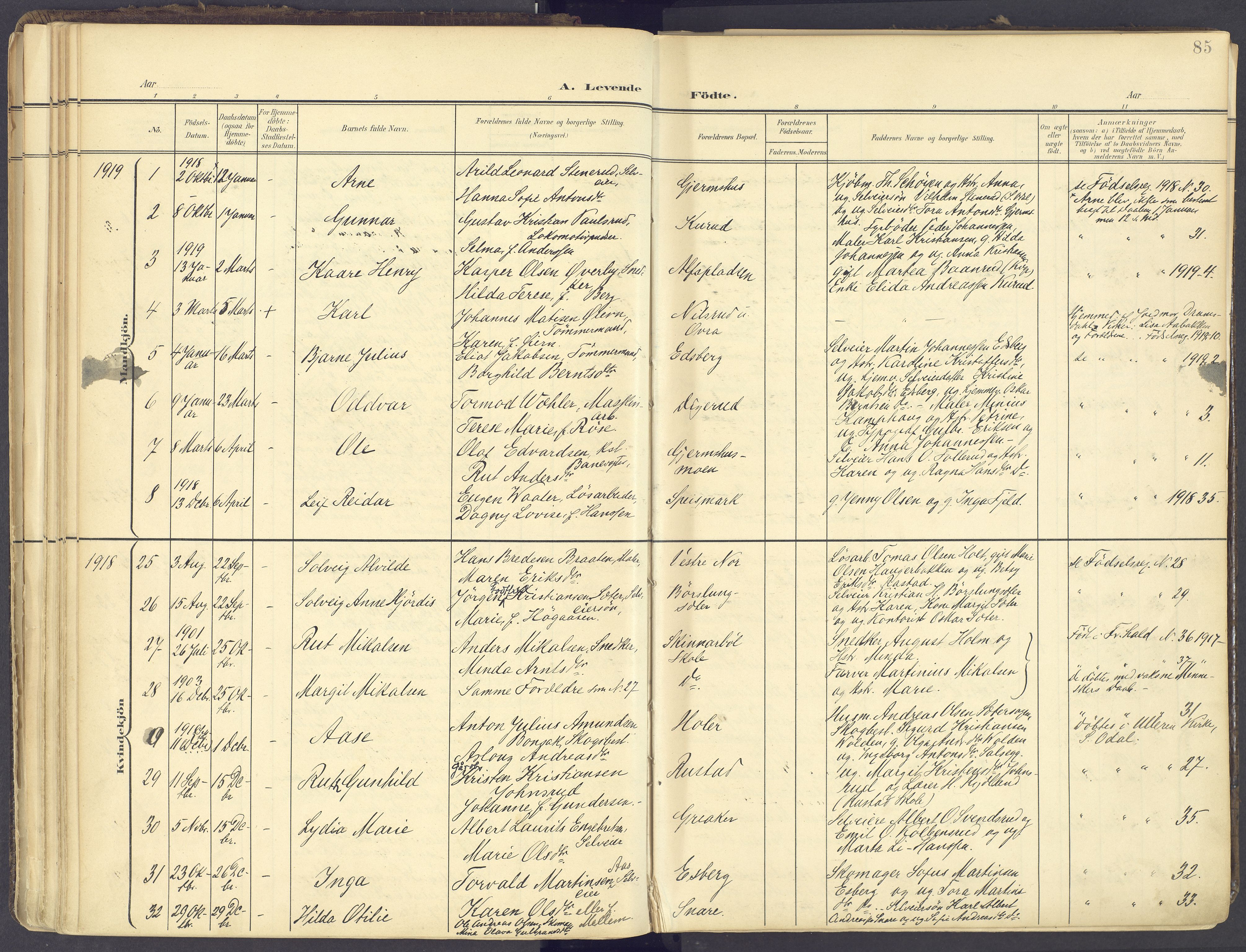 Vinger prestekontor, AV/SAH-PREST-024/H/Ha/Haa/L0017: Parish register (official) no. 17, 1901-1927, p. 85