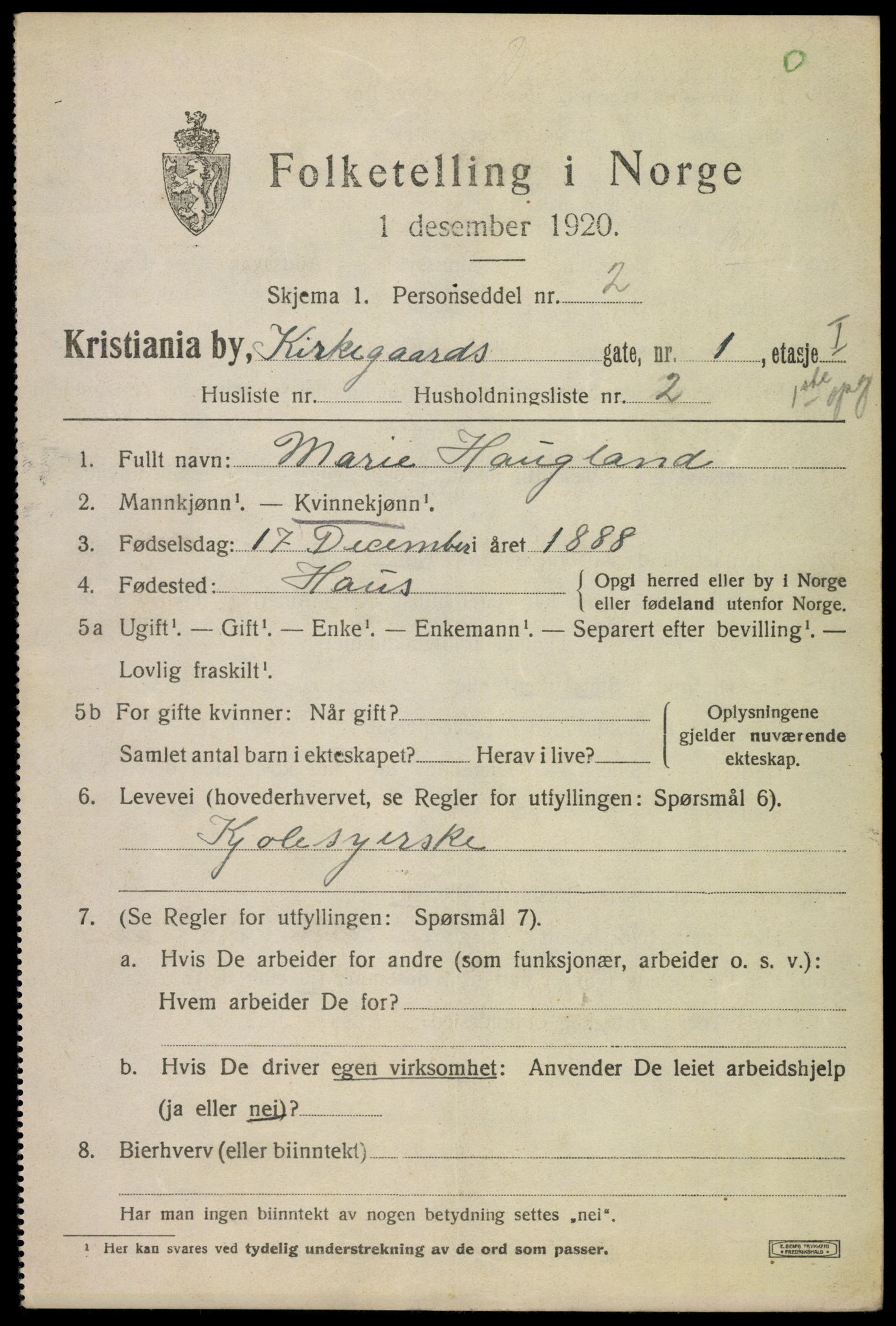 SAO, 1920 census for Kristiania, 1920, p. 333415