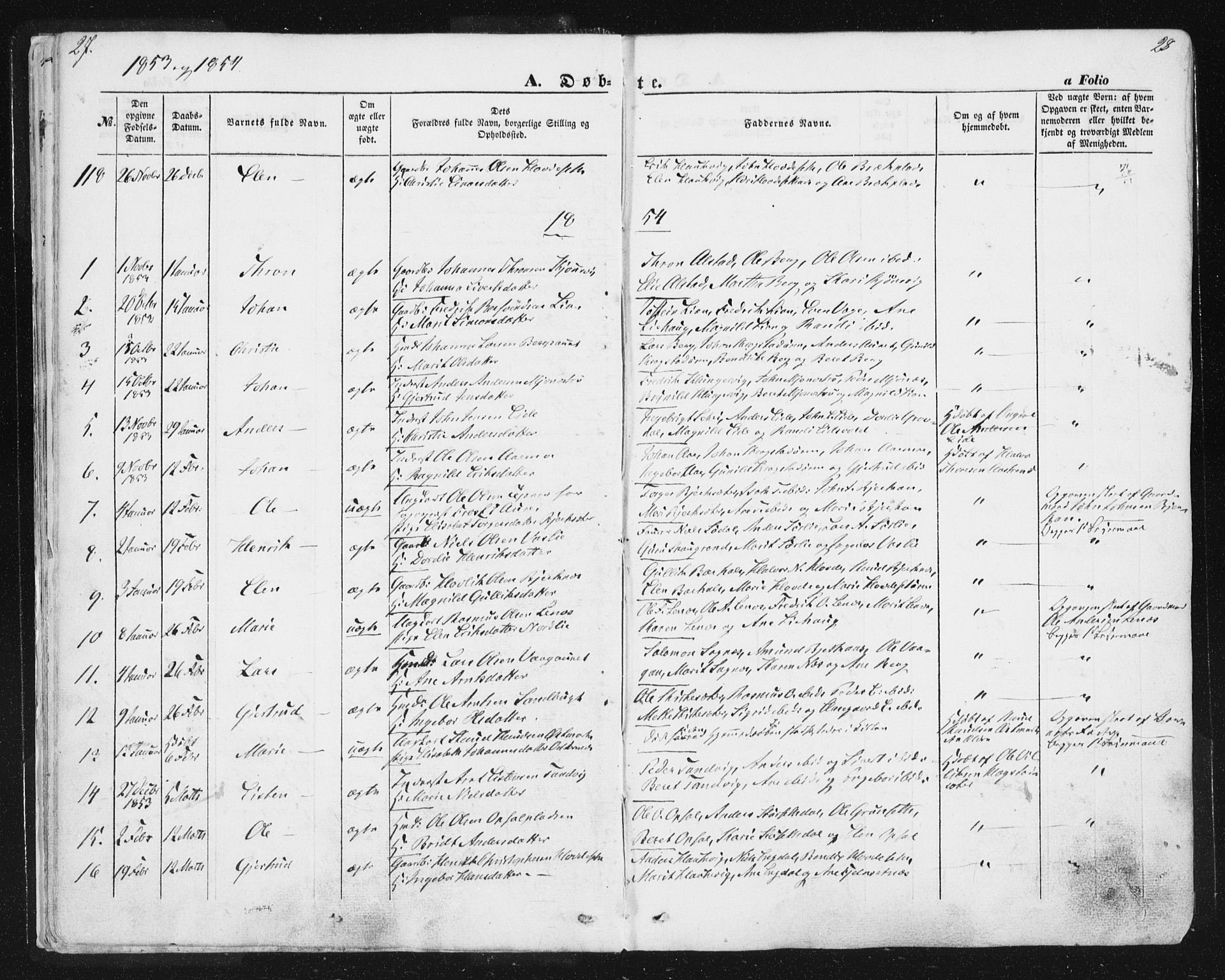 Ministerialprotokoller, klokkerbøker og fødselsregistre - Sør-Trøndelag, SAT/A-1456/630/L0494: Parish register (official) no. 630A07, 1852-1868, p. 27-28