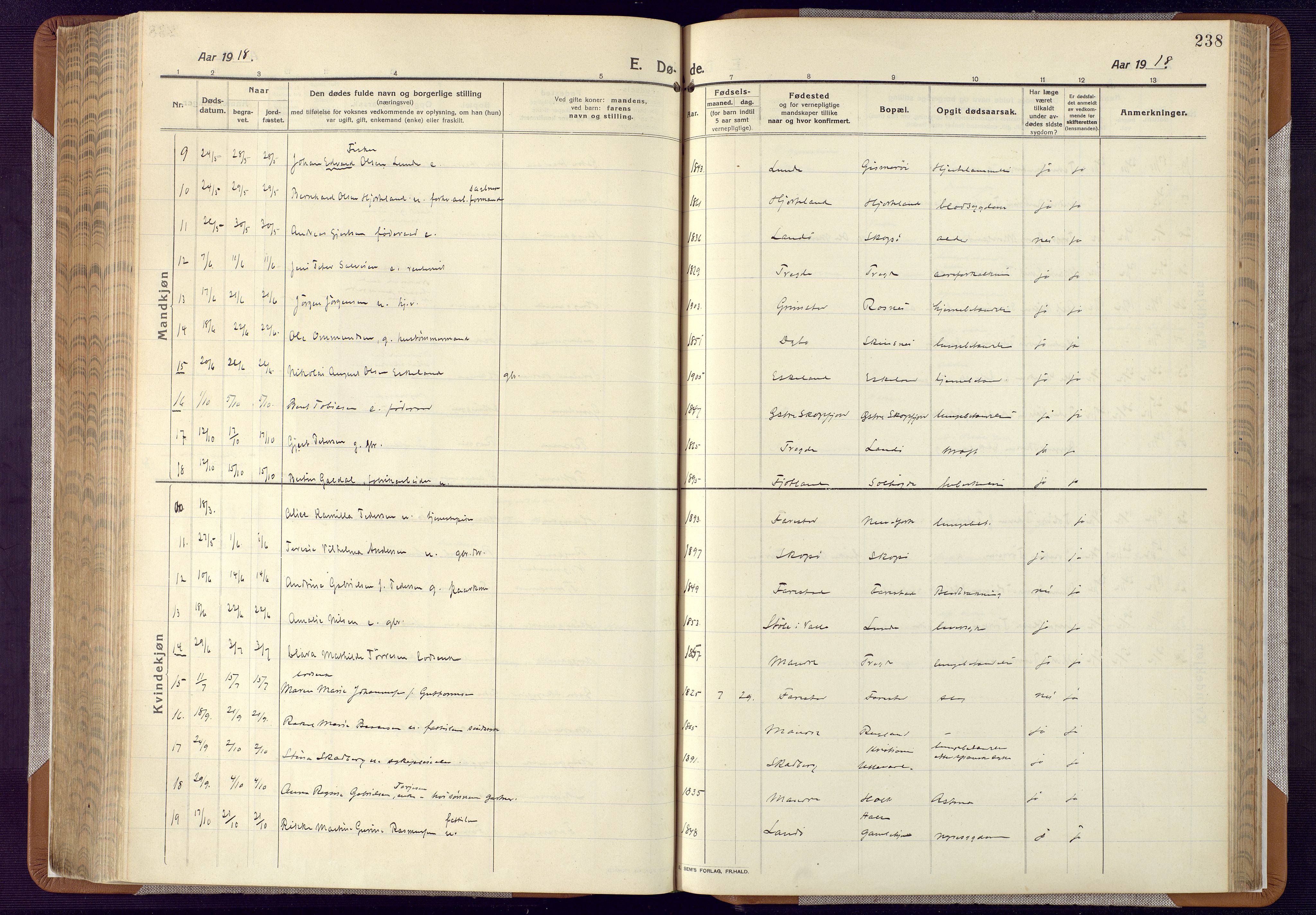 Mandal sokneprestkontor, AV/SAK-1111-0030/F/Fa/Faa/L0022: Parish register (official) no. A 22, 1913-1925, p. 238