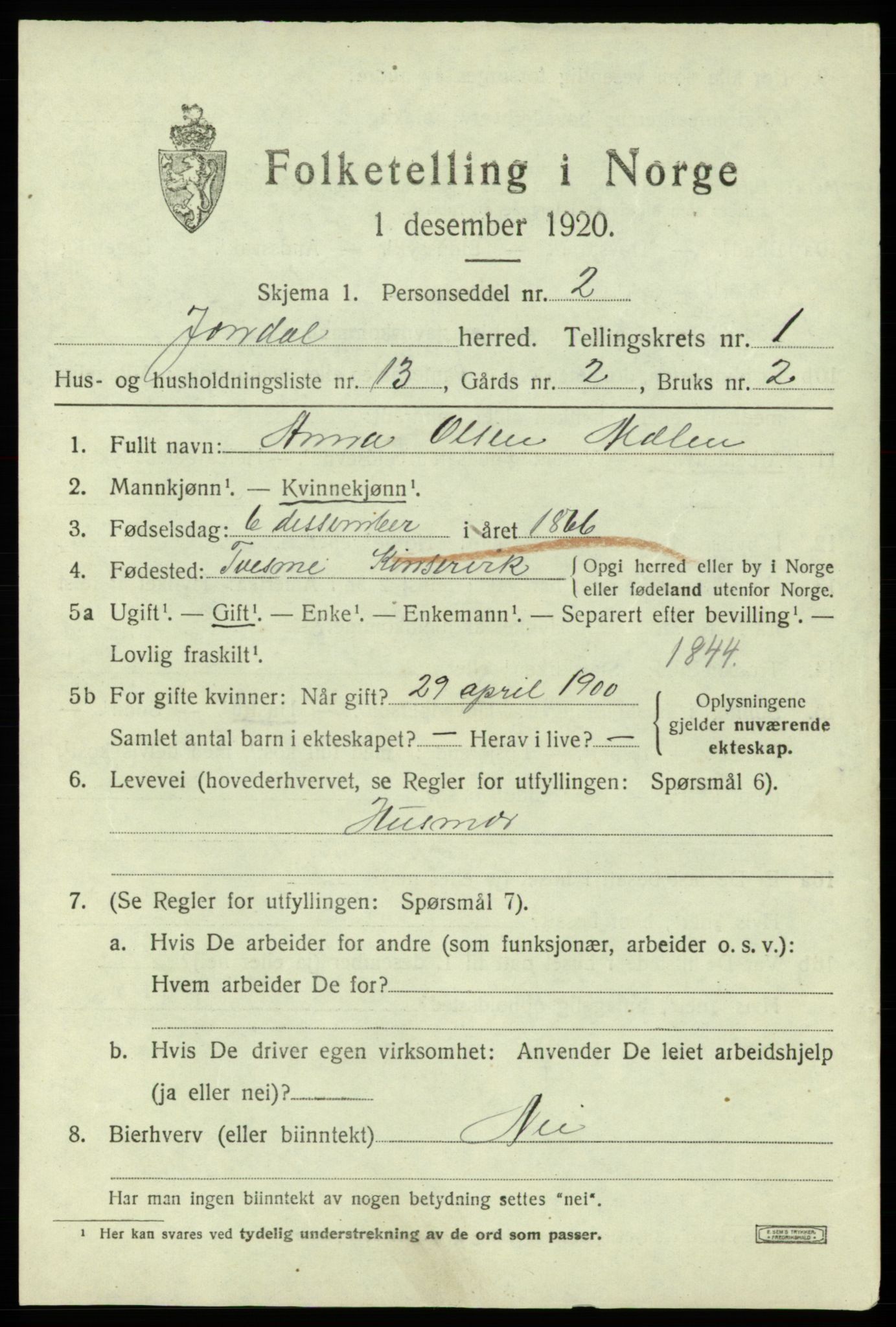 SAB, 1920 census for Jondal, 1920, p. 948