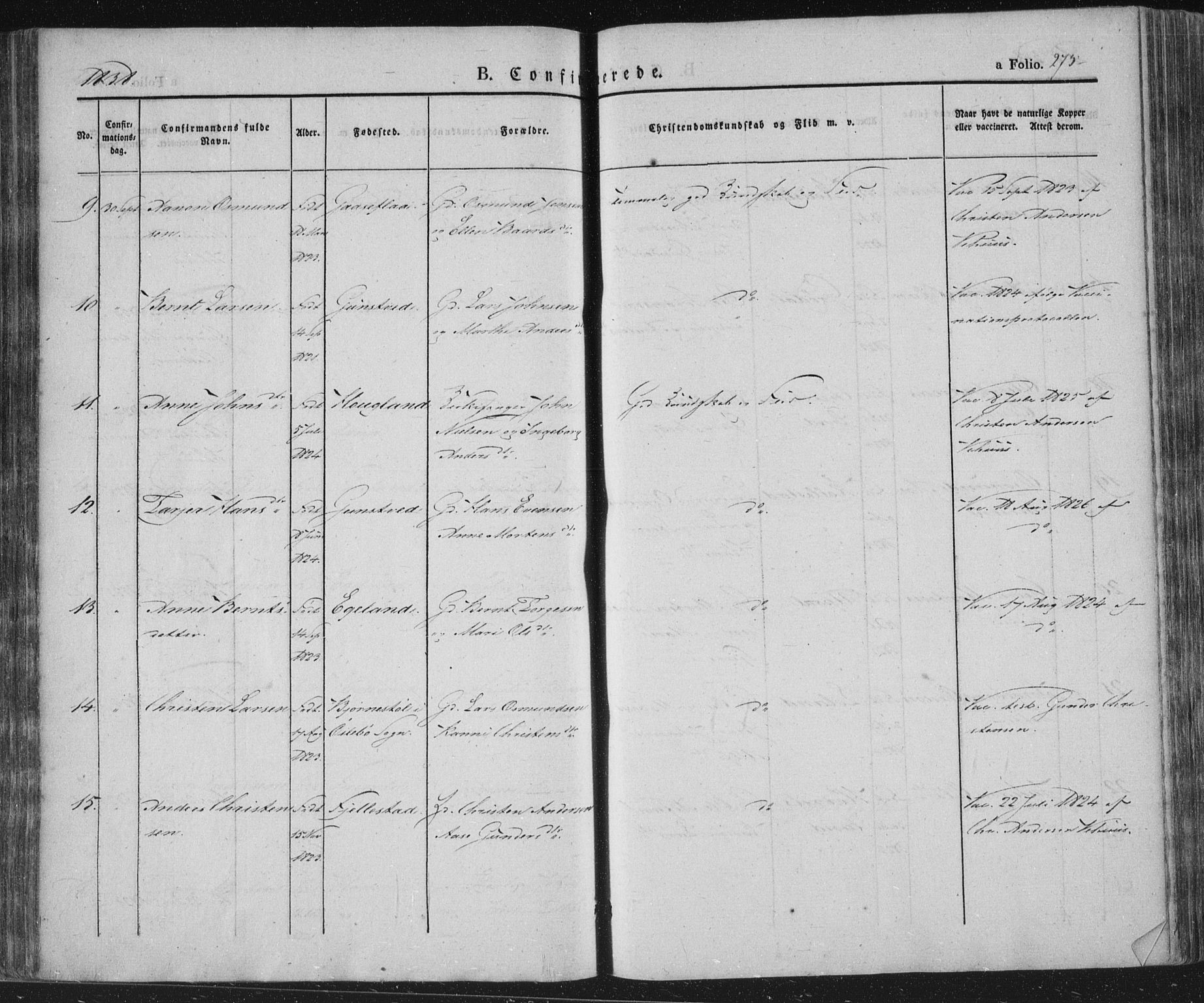 Vennesla sokneprestkontor, SAK/1111-0045/Fa/Fac/L0004: Parish register (official) no. A 4, 1834-1855, p. 275