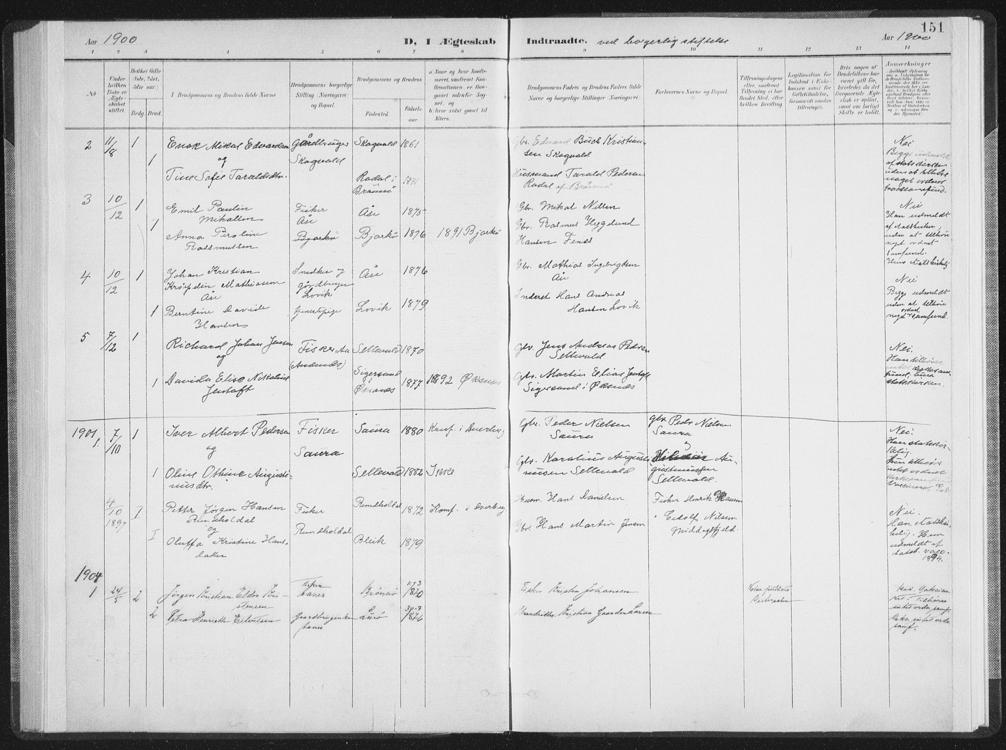 Ministerialprotokoller, klokkerbøker og fødselsregistre - Nordland, SAT/A-1459/897/L1400: Parish register (official) no. 897A07, 1897-1908, p. 151