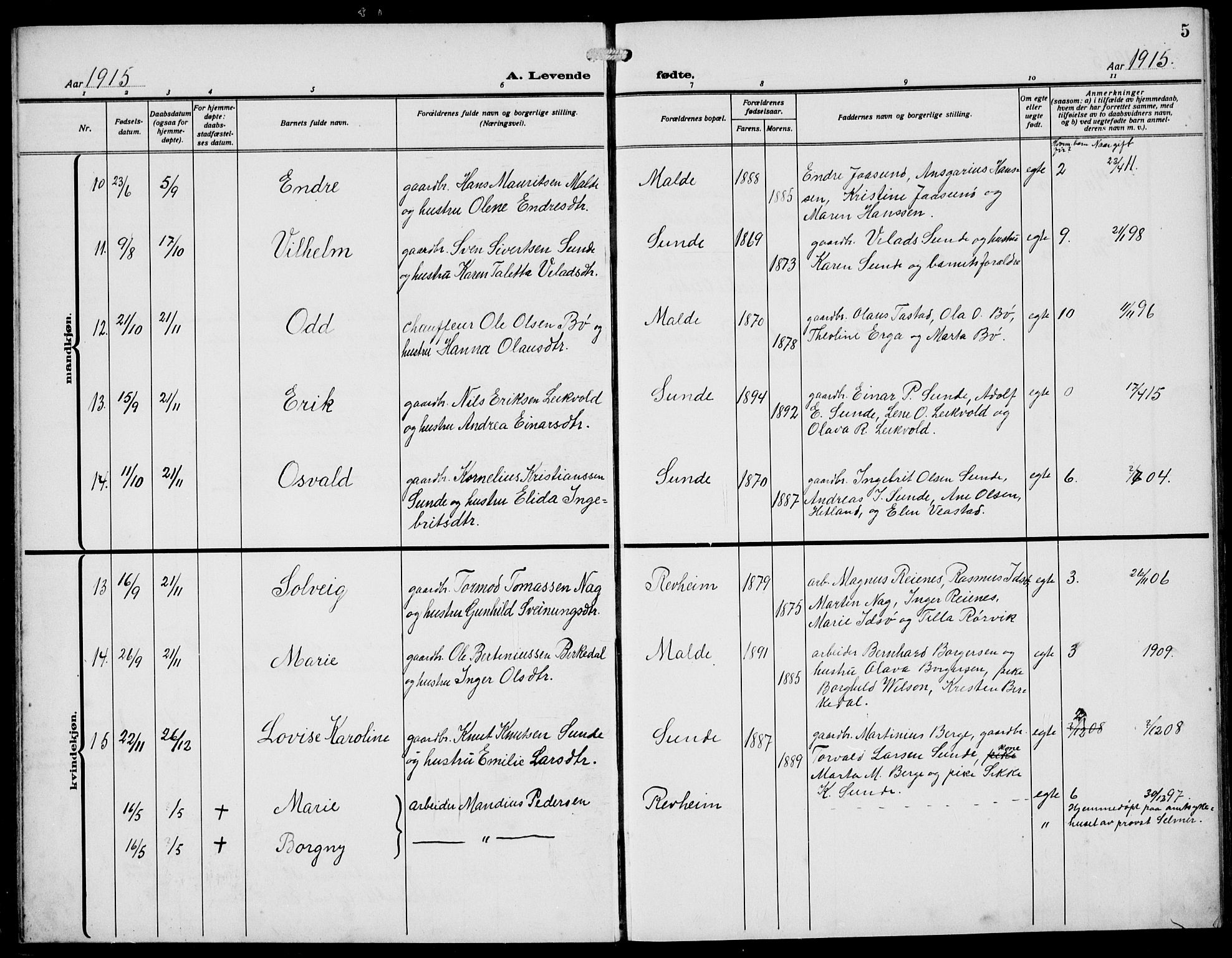 Håland sokneprestkontor, AV/SAST-A-101802/002/A/L0001: Parish register (copy) no. B 6, 1914-1940, p. 5