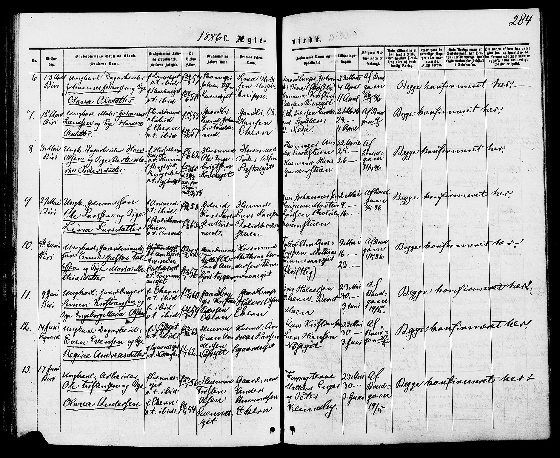 Biri prestekontor, SAH/PREST-096/H/Ha/Haa/L0006: Parish register (official) no. 6, 1877-1886, p. 284