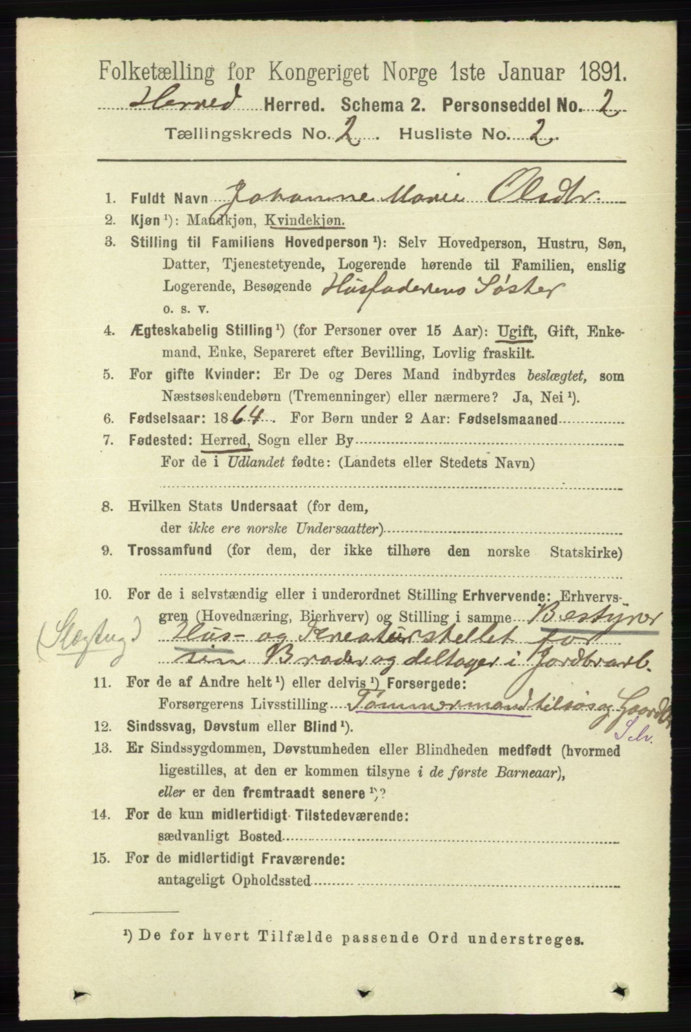 RA, 1891 census for 1039 Herad, 1891, p. 529