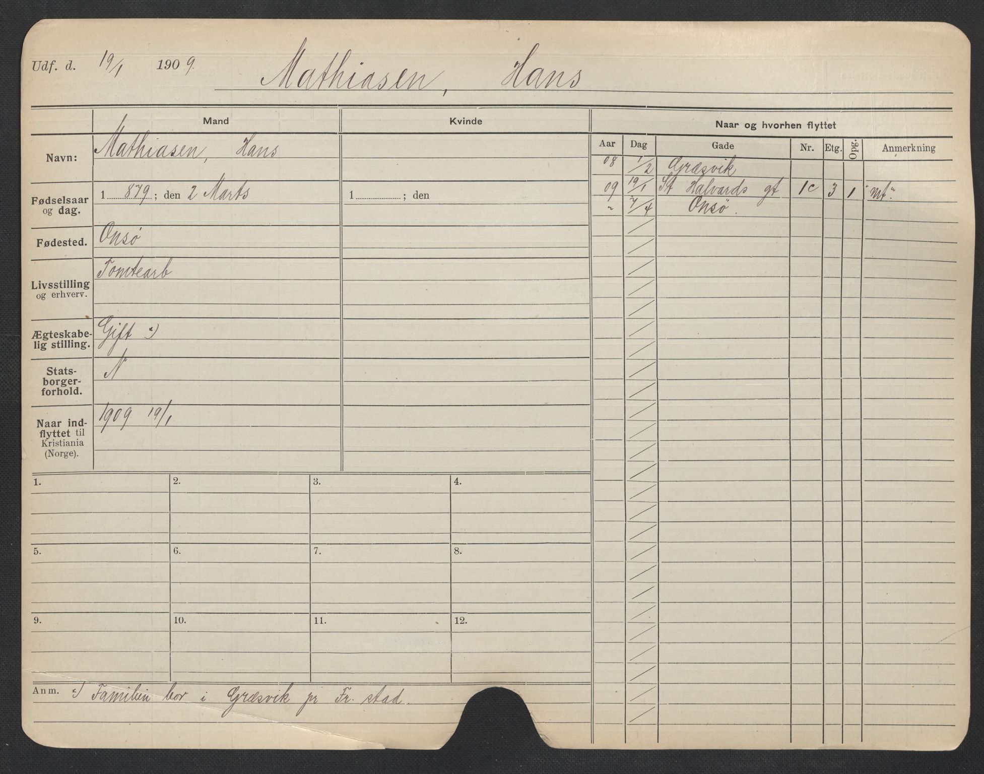 Oslo folkeregister, Registerkort, AV/SAO-A-11715/F/Fa/Fac/L0007: Menn, 1906-1914, p. 619a