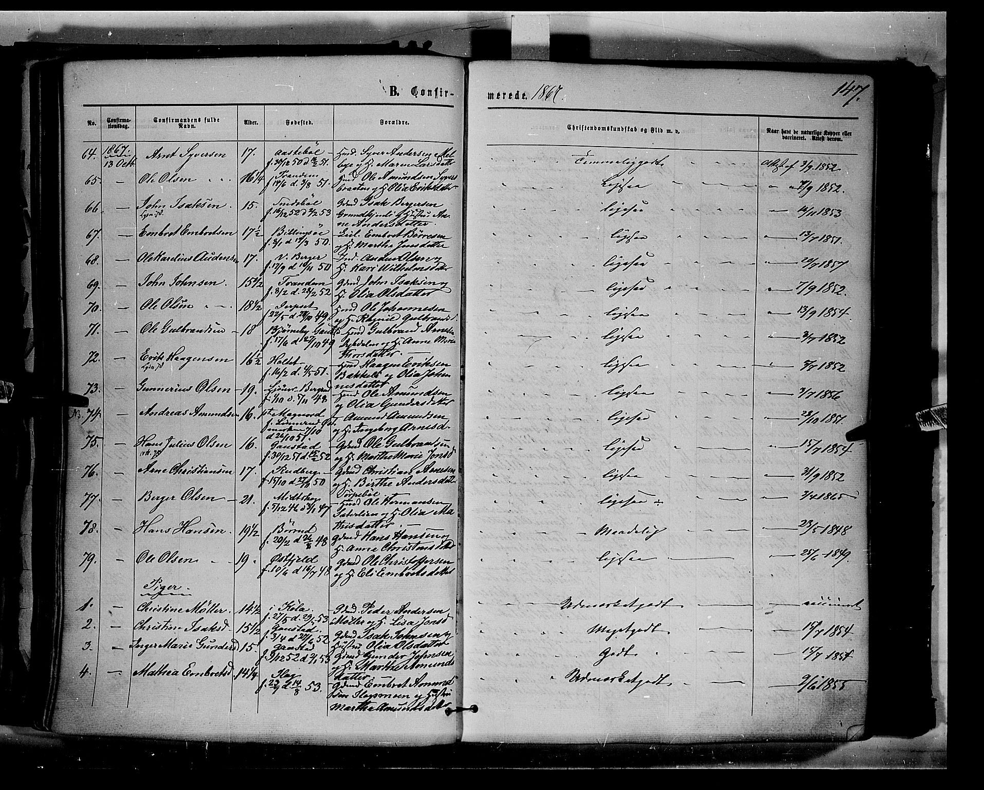 Eidskog prestekontor, AV/SAH-PREST-026/H/Ha/Haa/L0002: Parish register (official) no. 2, 1867-1878, p. 147