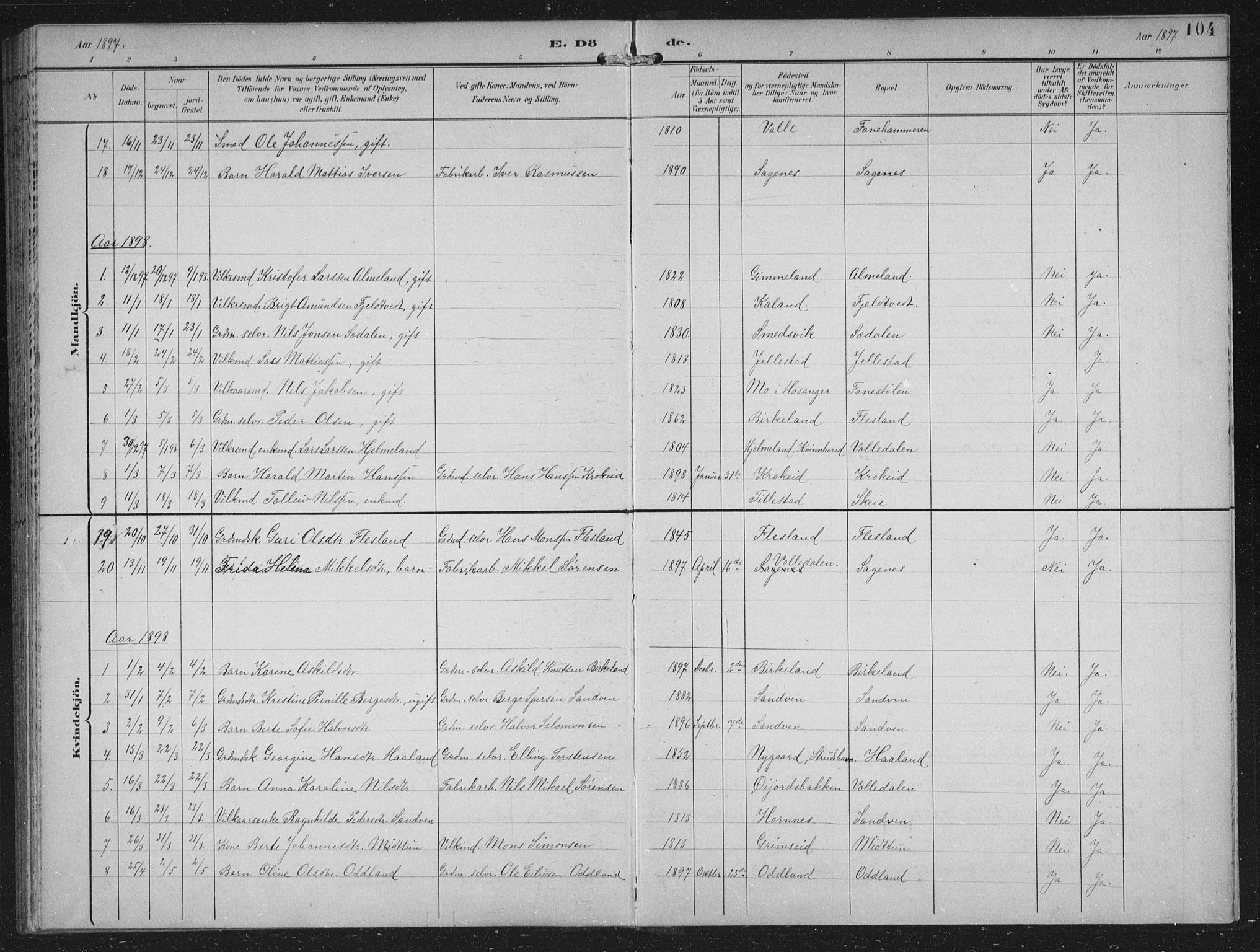 Fana Sokneprestembete, SAB/A-75101/H/Hab/Haba/L0003: Parish register (copy) no. A 3, 1895-1902, p. 104