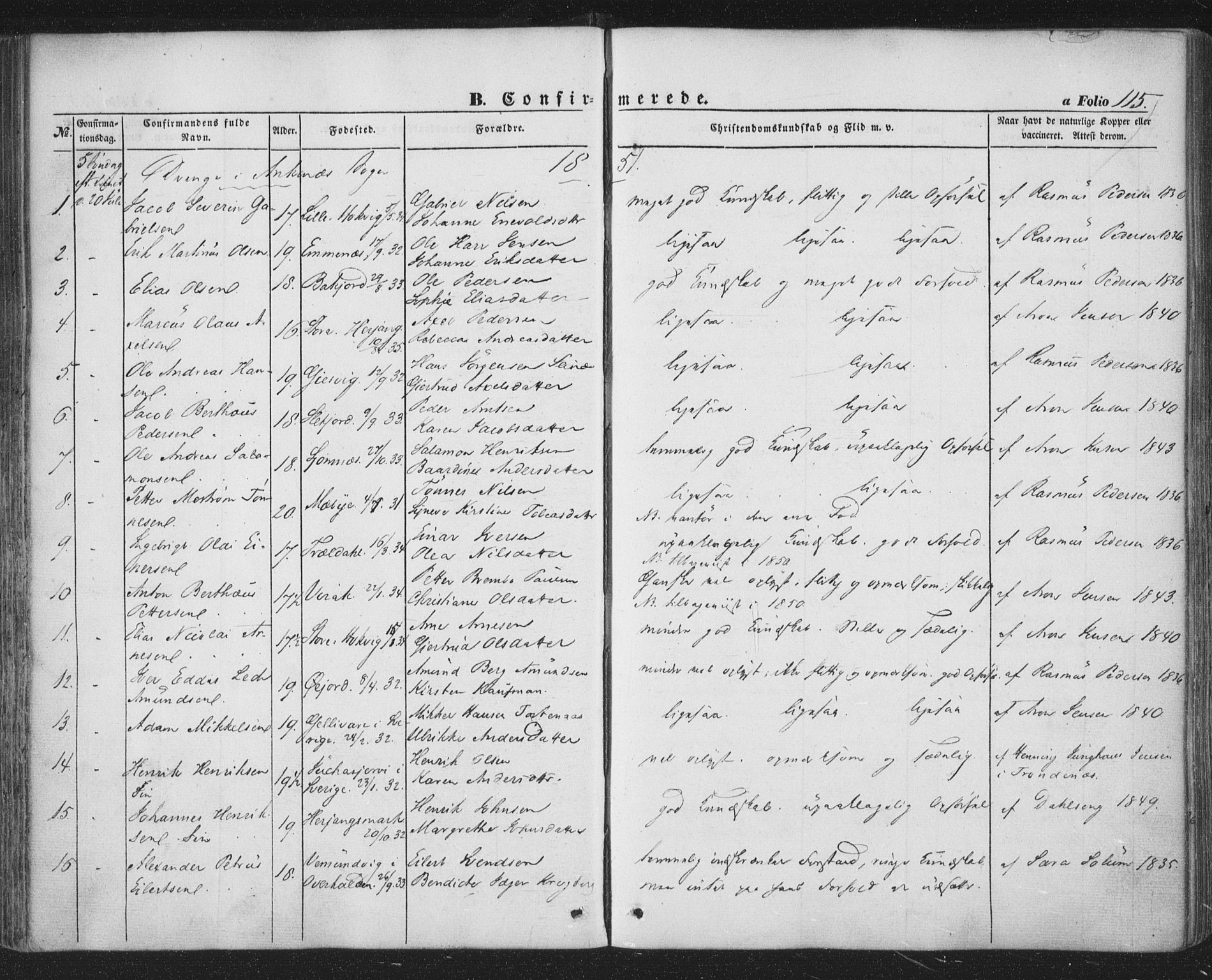 Ministerialprotokoller, klokkerbøker og fødselsregistre - Nordland, AV/SAT-A-1459/863/L0895: Parish register (official) no. 863A07, 1851-1860, p. 115