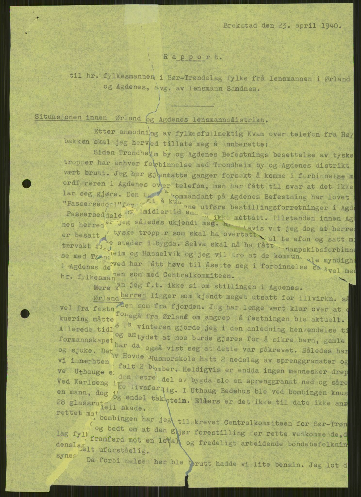 Forsvaret, Forsvarets krigshistoriske avdeling, AV/RA-RAFA-2017/Y/Ya/L0016: II-C-11-31 - Fylkesmenn.  Rapporter om krigsbegivenhetene 1940., 1940, p. 40