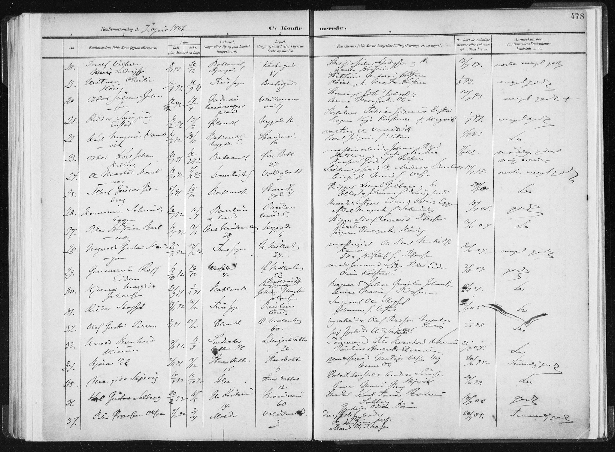 Ministerialprotokoller, klokkerbøker og fødselsregistre - Sør-Trøndelag, SAT/A-1456/604/L0200: Parish register (official) no. 604A20II, 1901-1908, p. 478