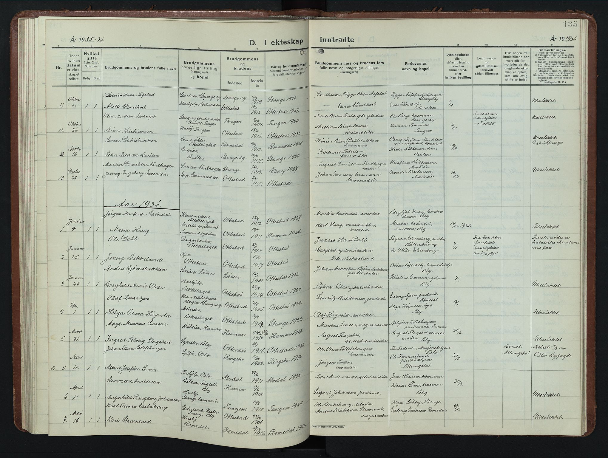 Stange prestekontor, SAH/PREST-002/L/L0019: Parish register (copy) no. 19, 1929-1947, p. 135