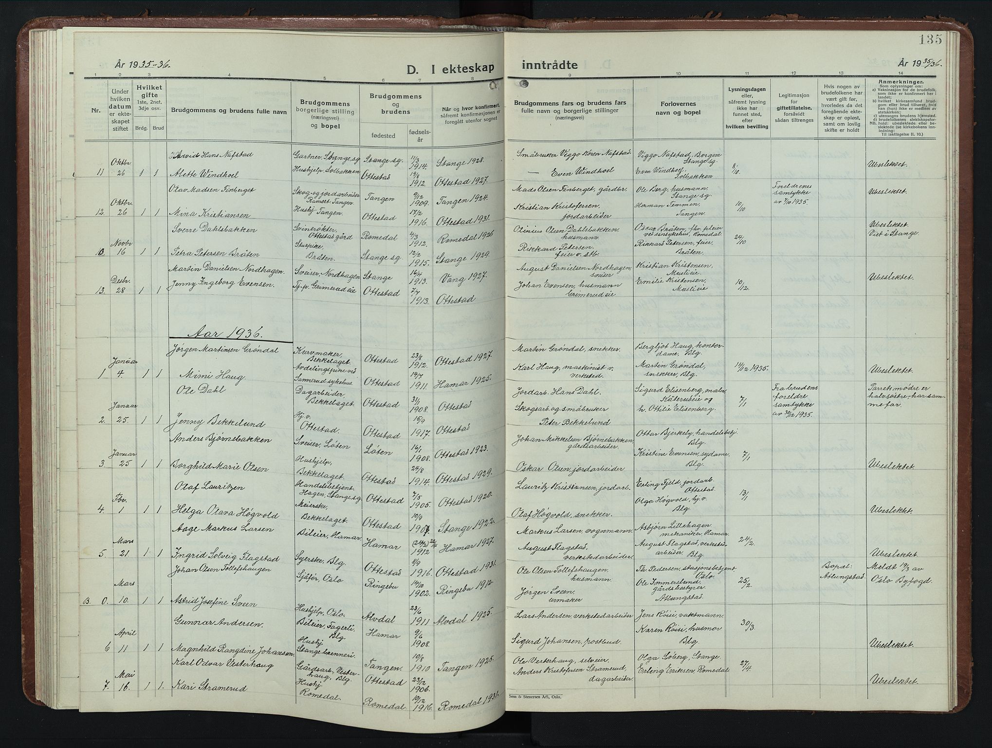 Stange prestekontor, AV/SAH-PREST-002/L/L0019: Parish register (copy) no. 19, 1929-1947, p. 135