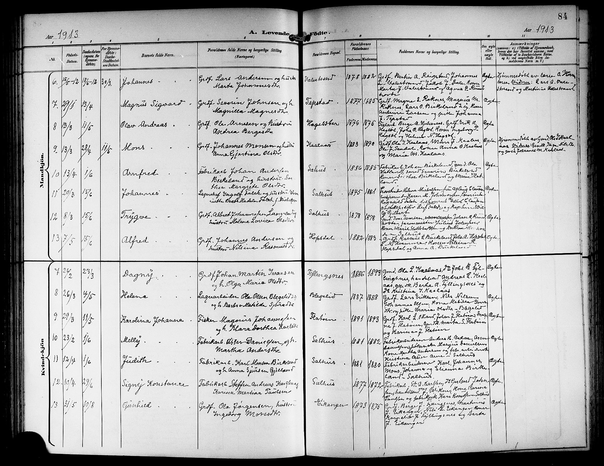 Hamre sokneprestembete, SAB/A-75501/H/Ha/Hab: Parish register (copy) no. B 4, 1898-1919, p. 84