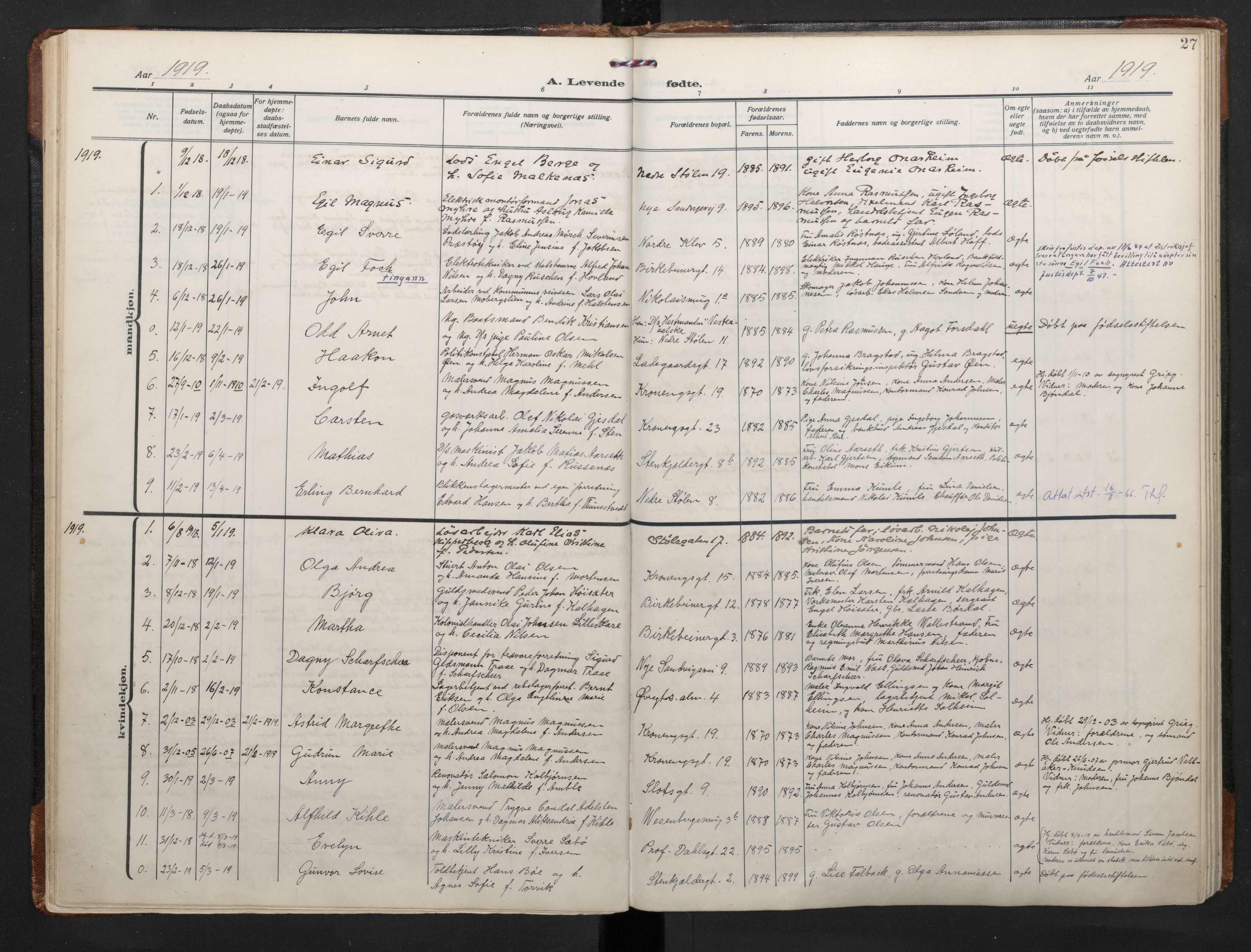 Mariakirken Sokneprestembete, SAB/A-76901/H/Haa/L0011: Parish register (official) no. B 2, 1916-1934, p. 26b-27a
