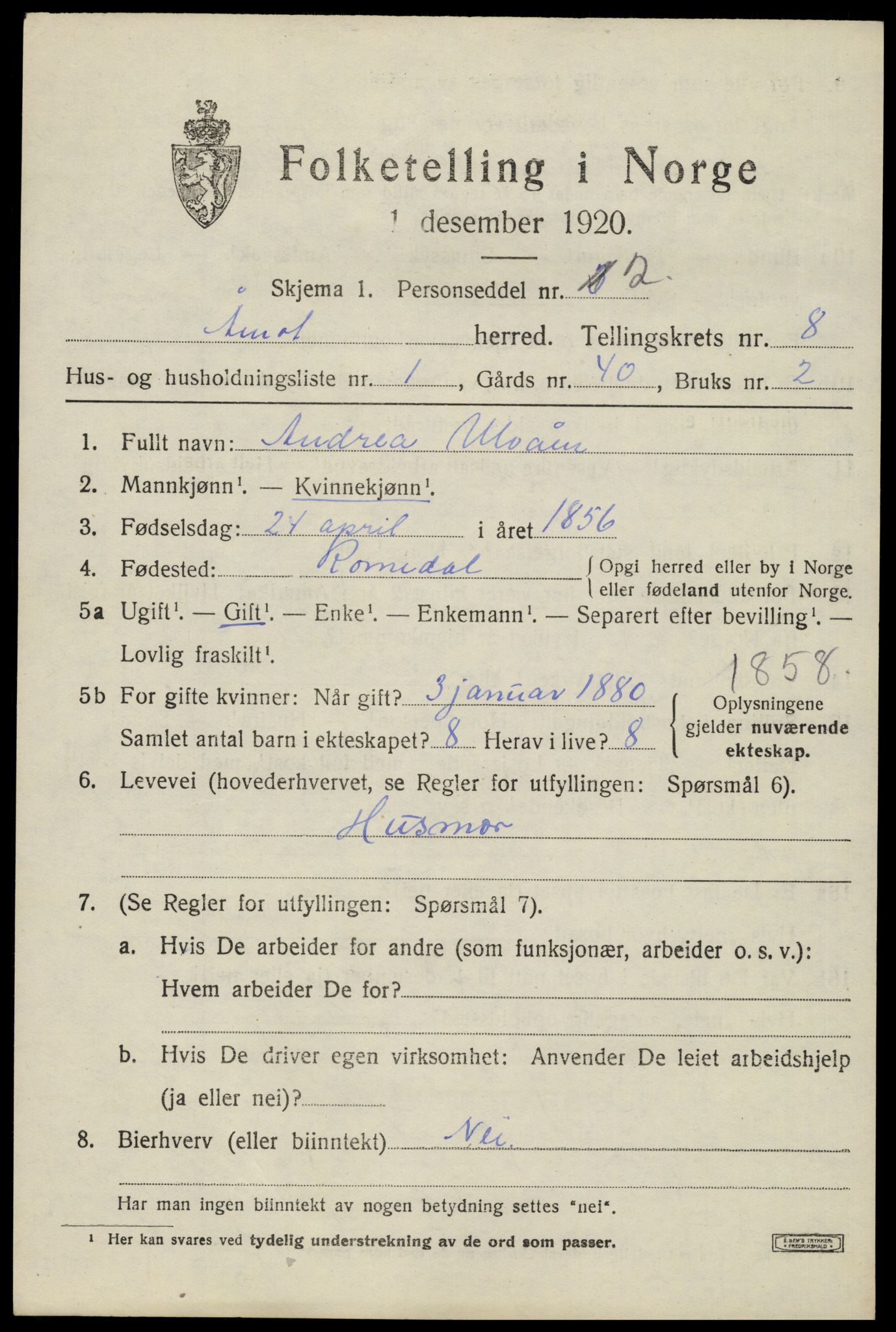 SAH, 1920 census for Åmot, 1920, p. 7975