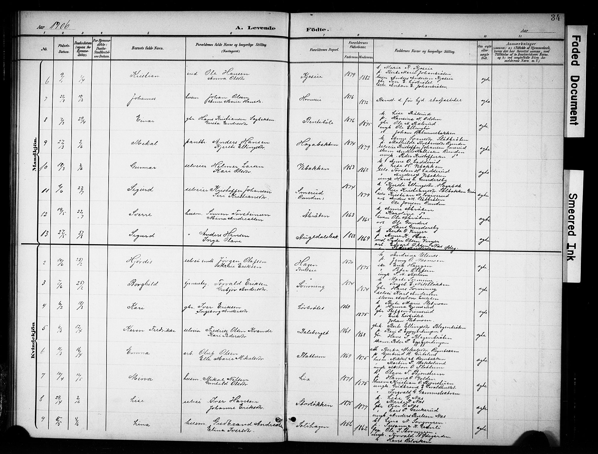 Brandbu prestekontor, AV/SAH-PREST-114/H/Ha/Hab/L0005: Parish register (copy) no. 5, 1900-1913, p. 34