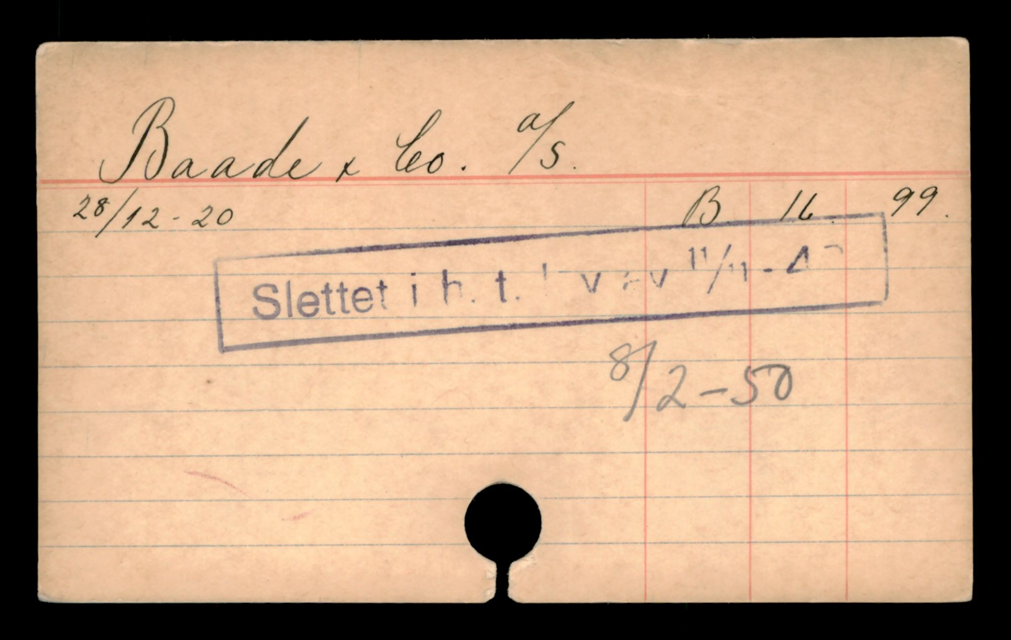 Oslo byfogd, Handelsregisteret, SAT/A-10867/G/Ga/Gad/L0035: Kartotekkort - Slettede foretak, Ba-Bjw, 1890-1990