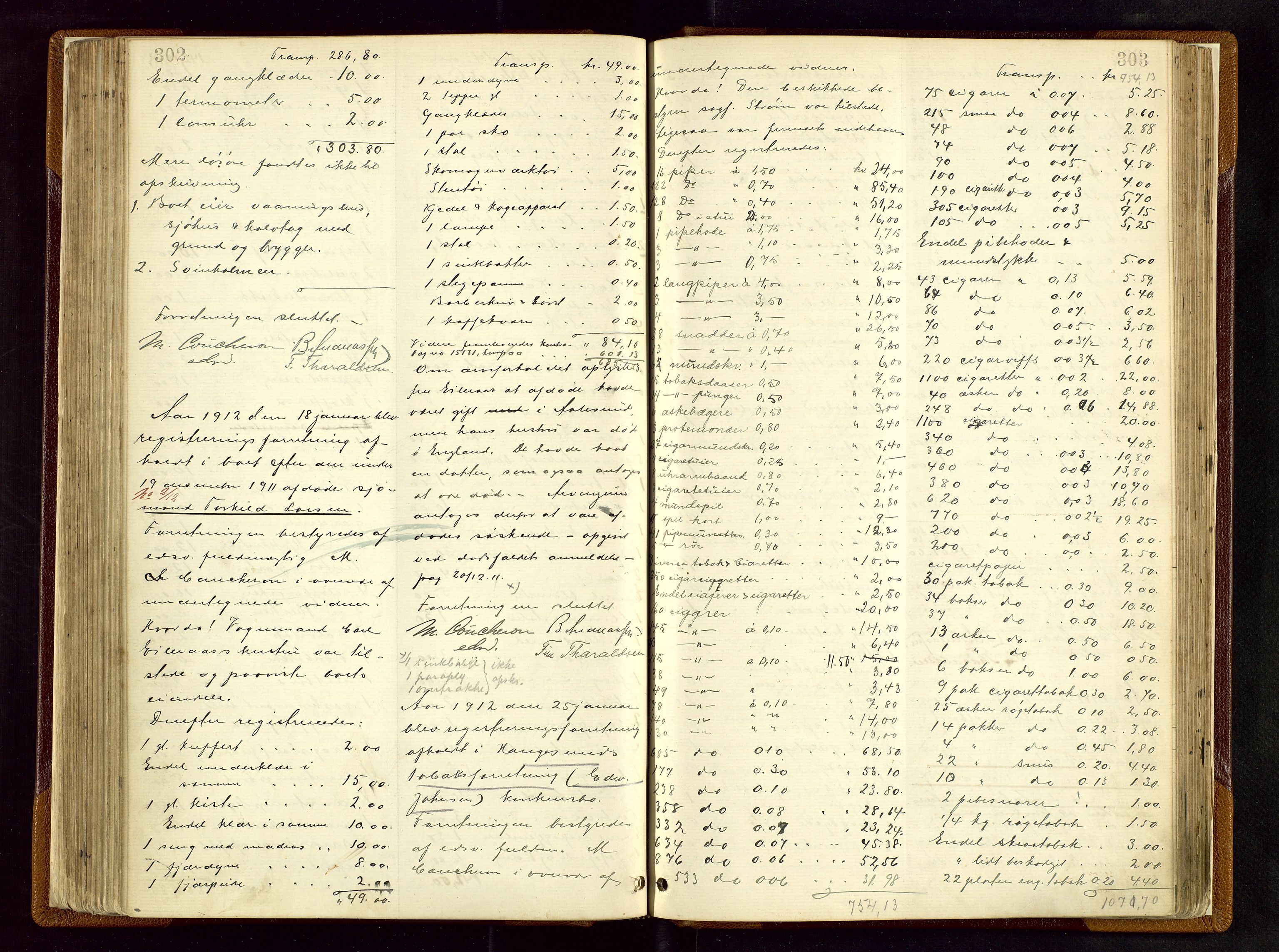 Haugesund tingrett, SAST/A-101415/01/IV/IVB/L0003: Skifteregistreringsprotokoll, med register, 1898-1914, p. 302-303