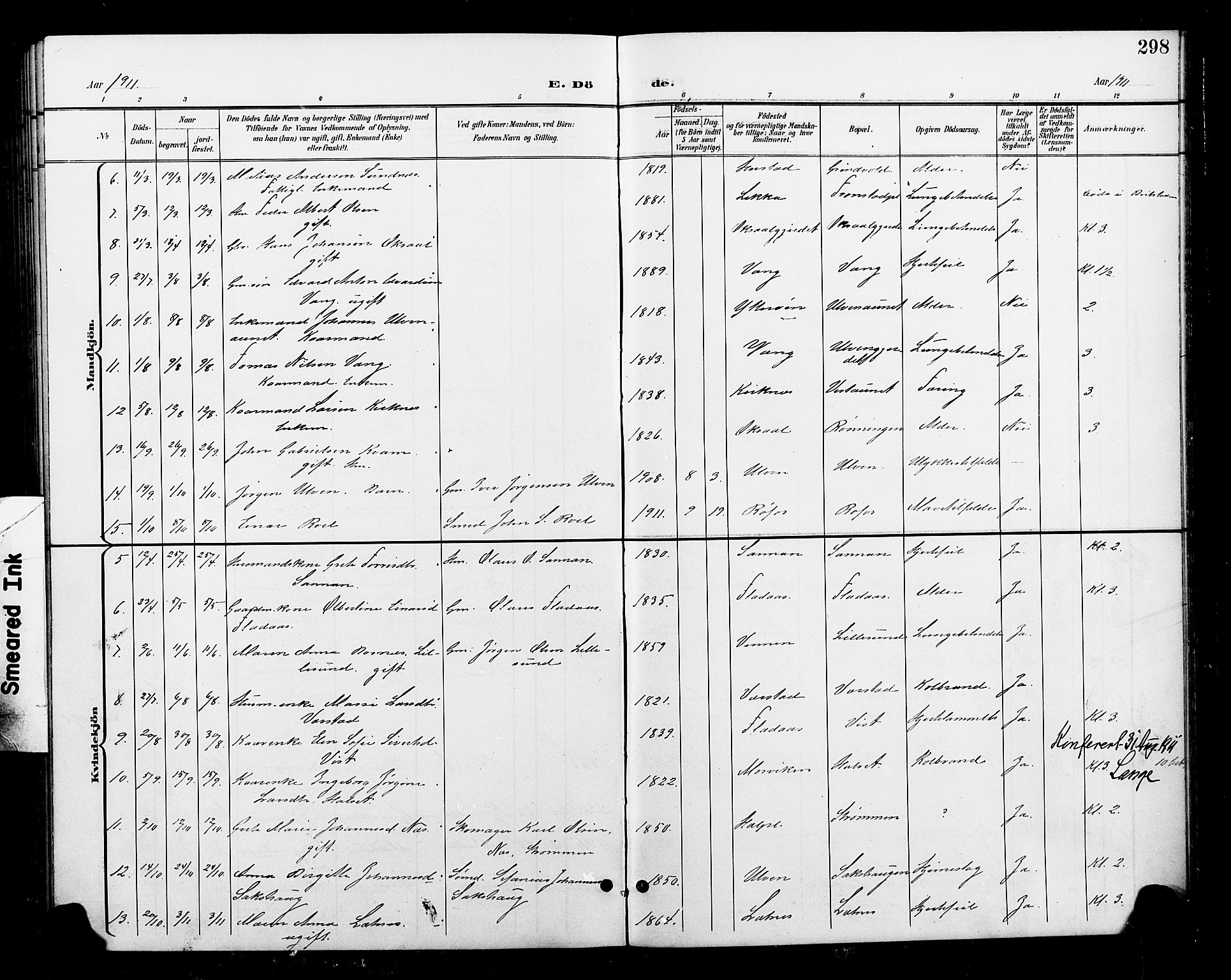 Ministerialprotokoller, klokkerbøker og fødselsregistre - Nord-Trøndelag, AV/SAT-A-1458/730/L0302: Parish register (copy) no. 730C05, 1898-1924, p. 298