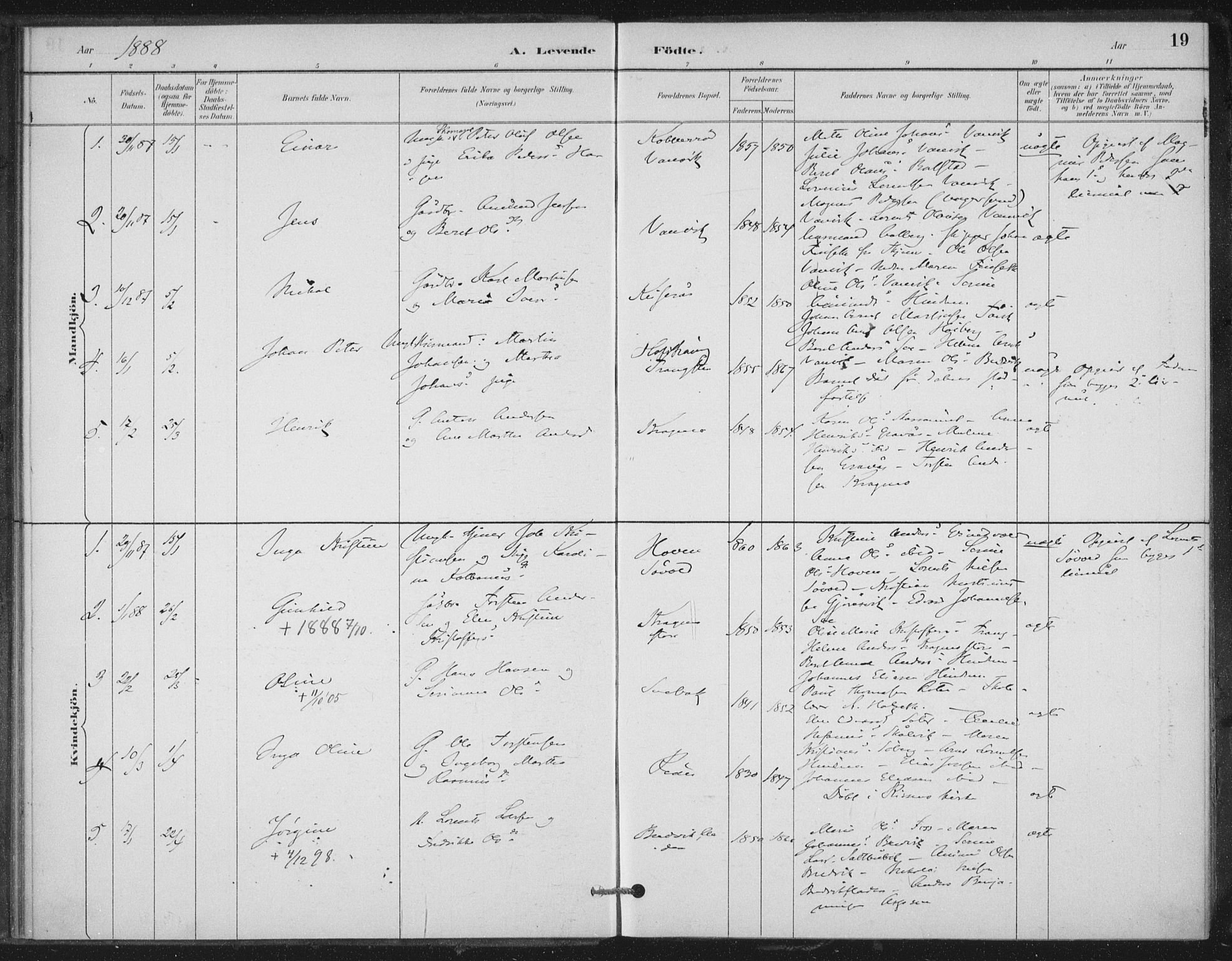Ministerialprotokoller, klokkerbøker og fødselsregistre - Nord-Trøndelag, SAT/A-1458/702/L0023: Parish register (official) no. 702A01, 1883-1897, p. 19