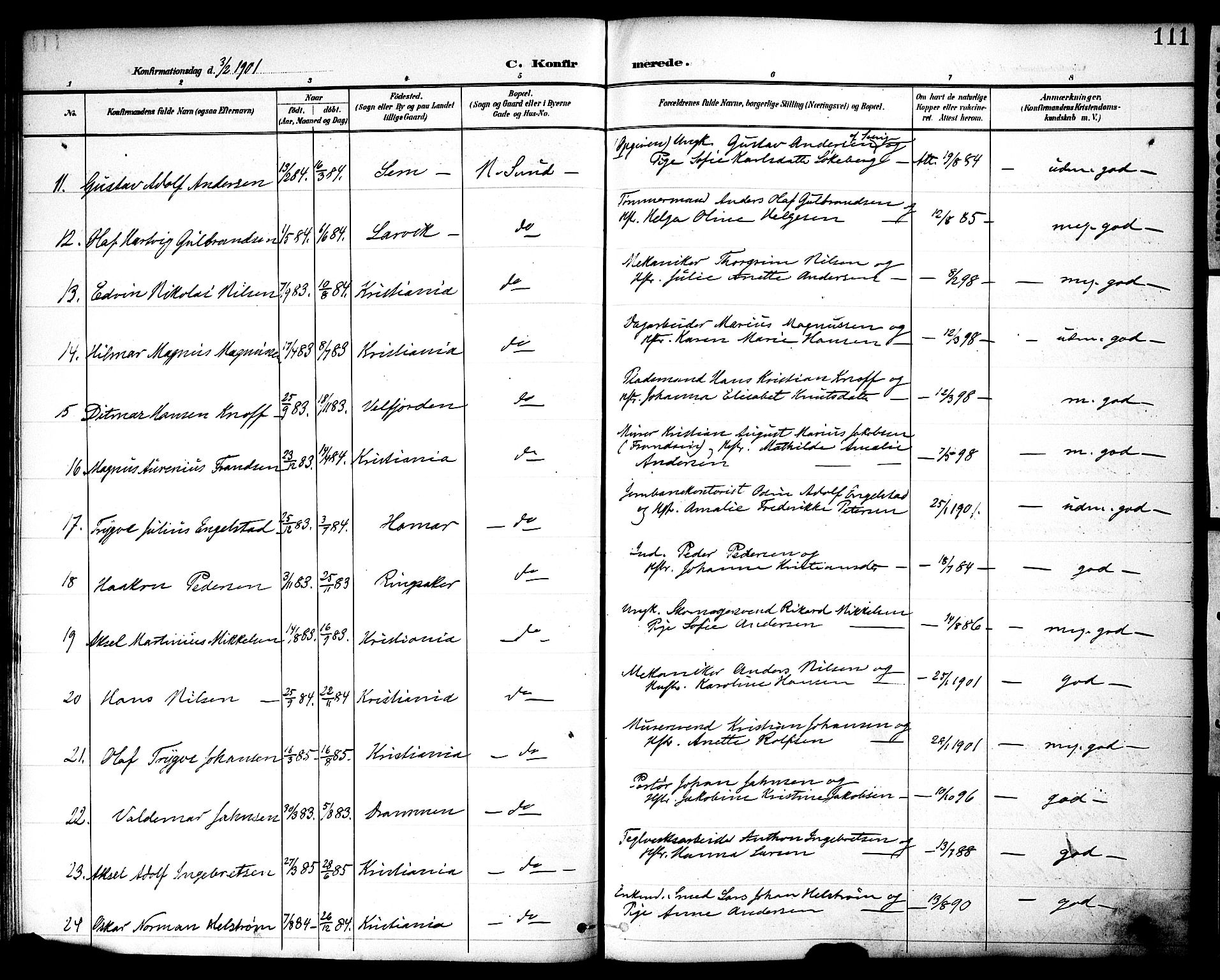 Nes prestekontor, Hedmark, AV/SAH-PREST-020/K/Ka/L0010: Parish register (official) no. 10, 1887-1905, p. 111