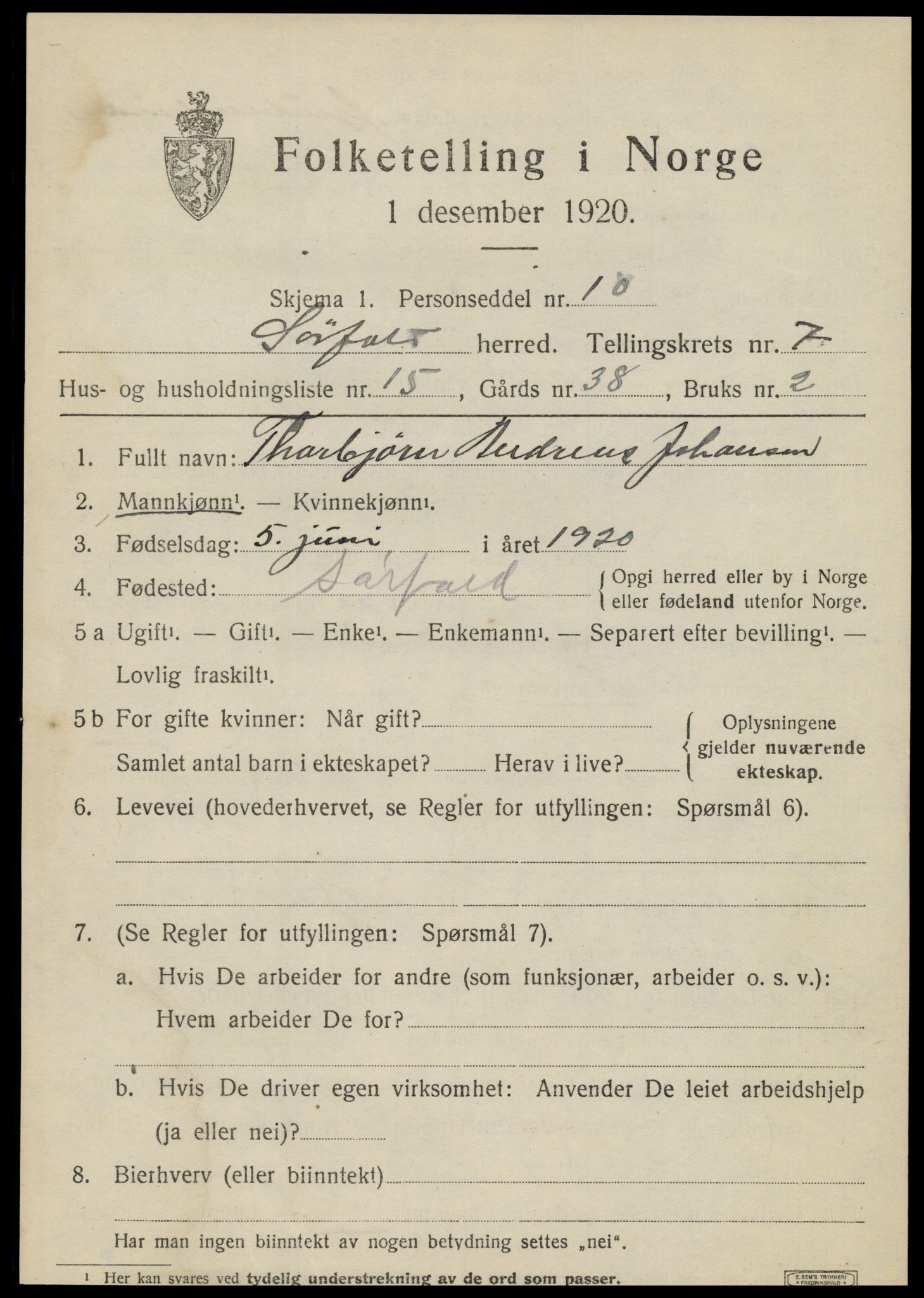 SAT, 1920 census for Sørfold, 1920, p. 4075