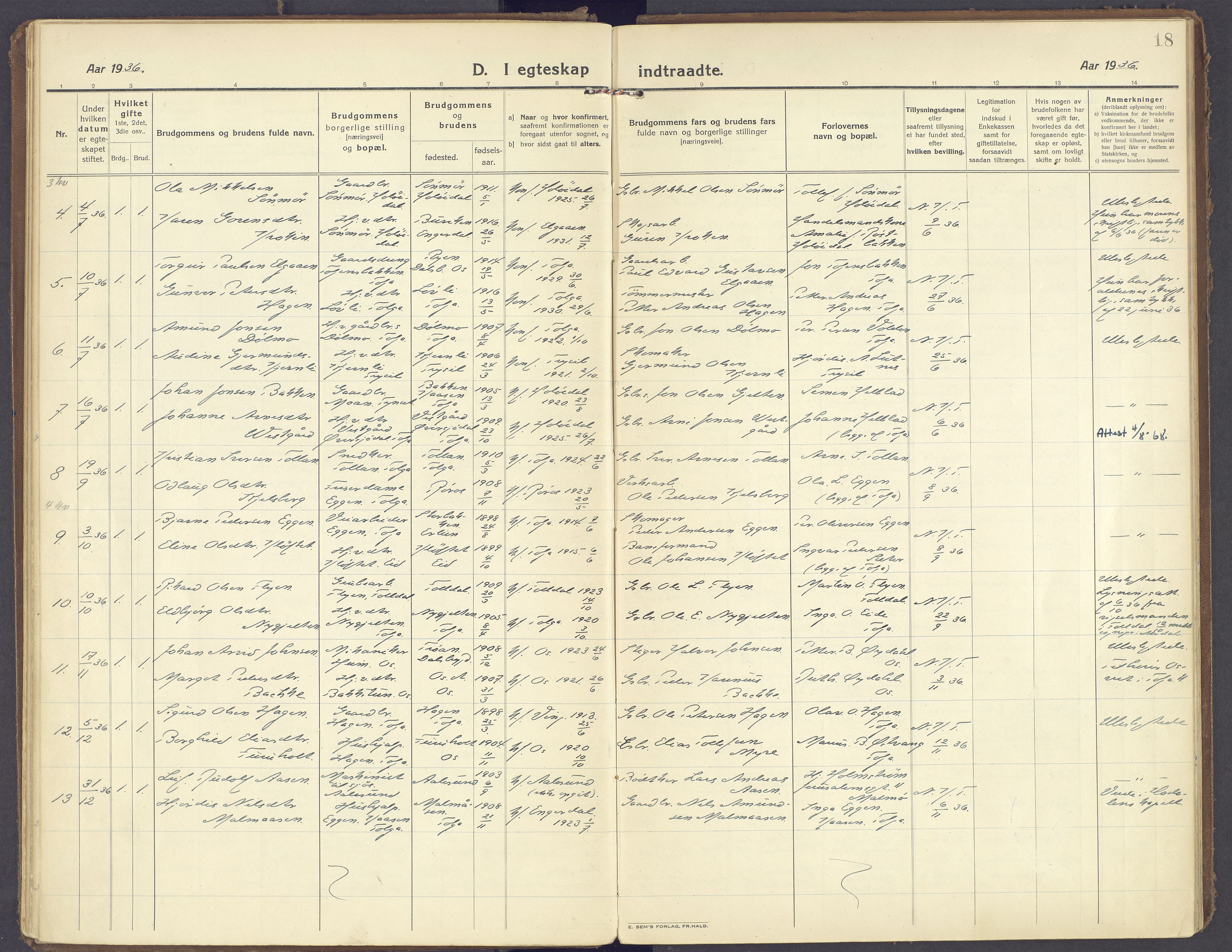 Tolga prestekontor, AV/SAH-PREST-062/K/L0019: Parish register (official) no. 19, 1921-1974, p. 18