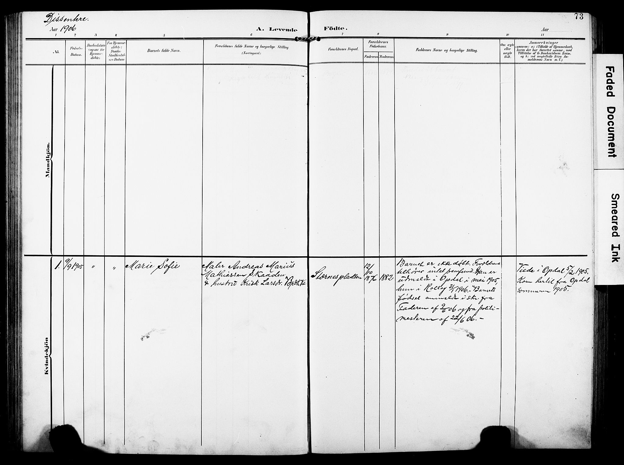 Rollag kirkebøker, SAKO/A-240/G/Ga/L0005: Parish register (copy) no. I 5, 1904-1932, p. 73