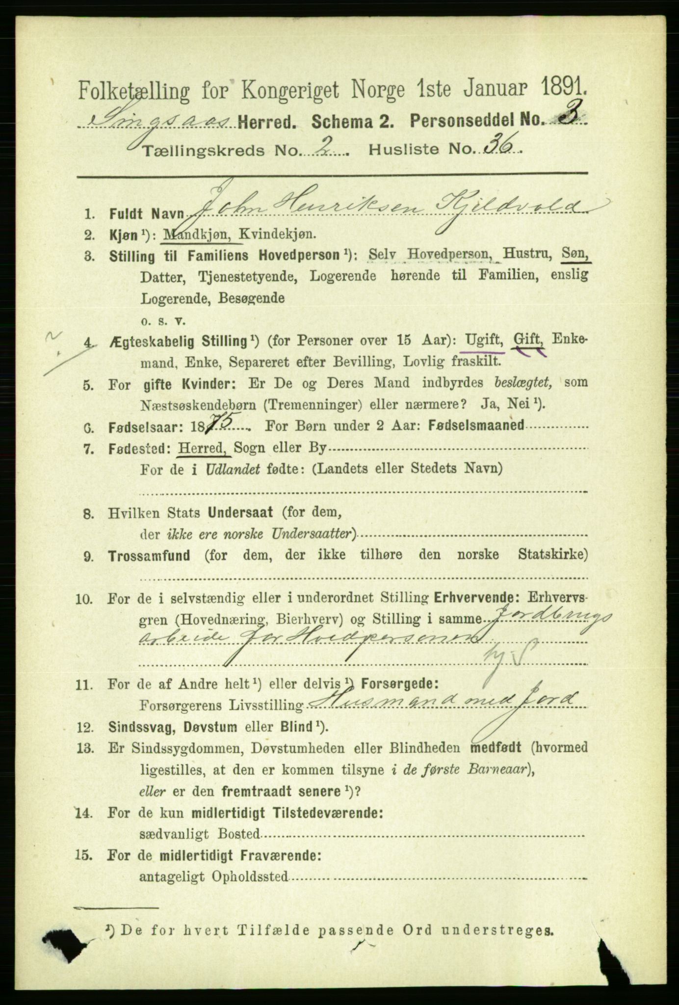 RA, 1891 census for 1646 Singsås, 1891, p. 496