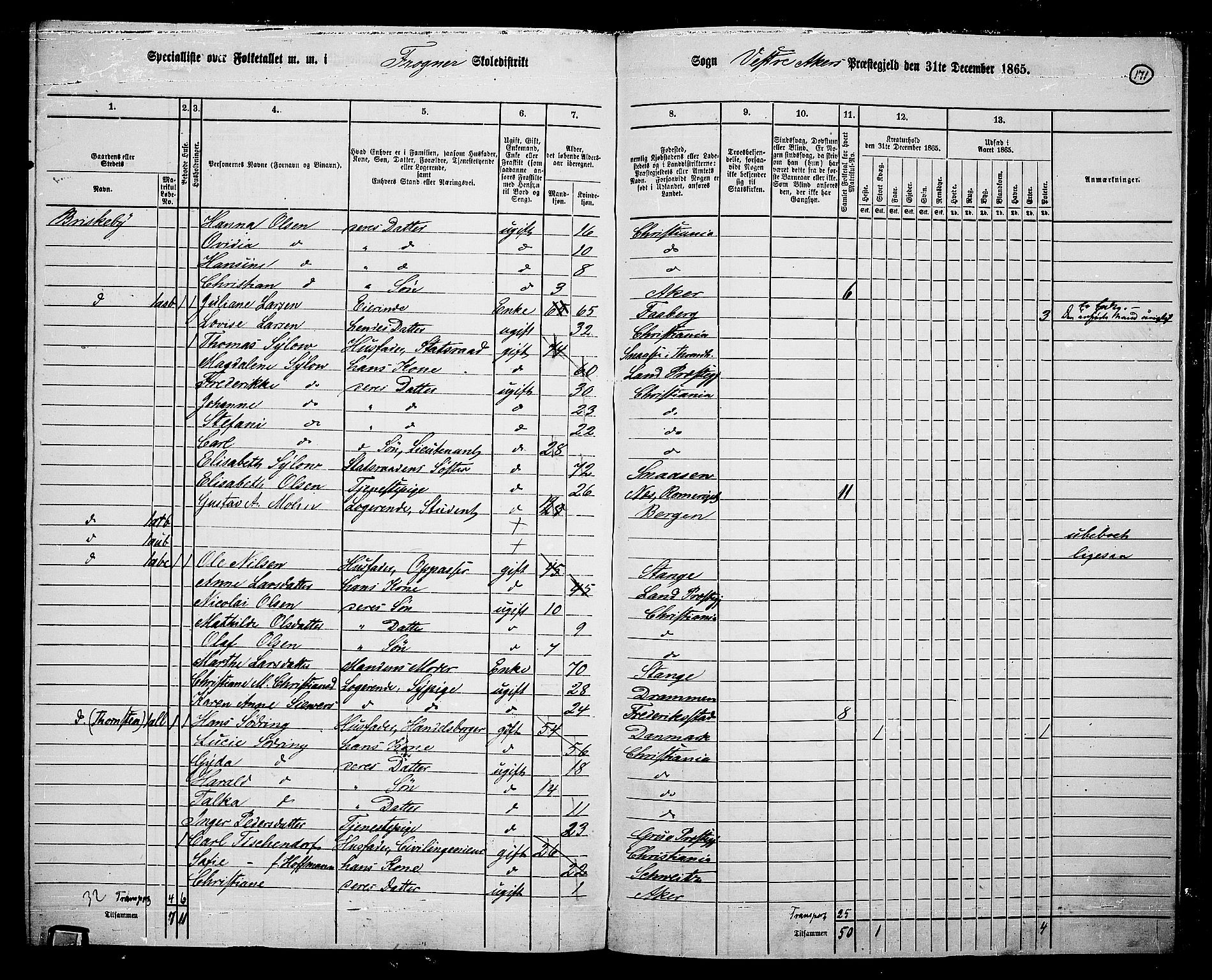 RA, 1865 census for Vestre Aker, 1865, p. 336