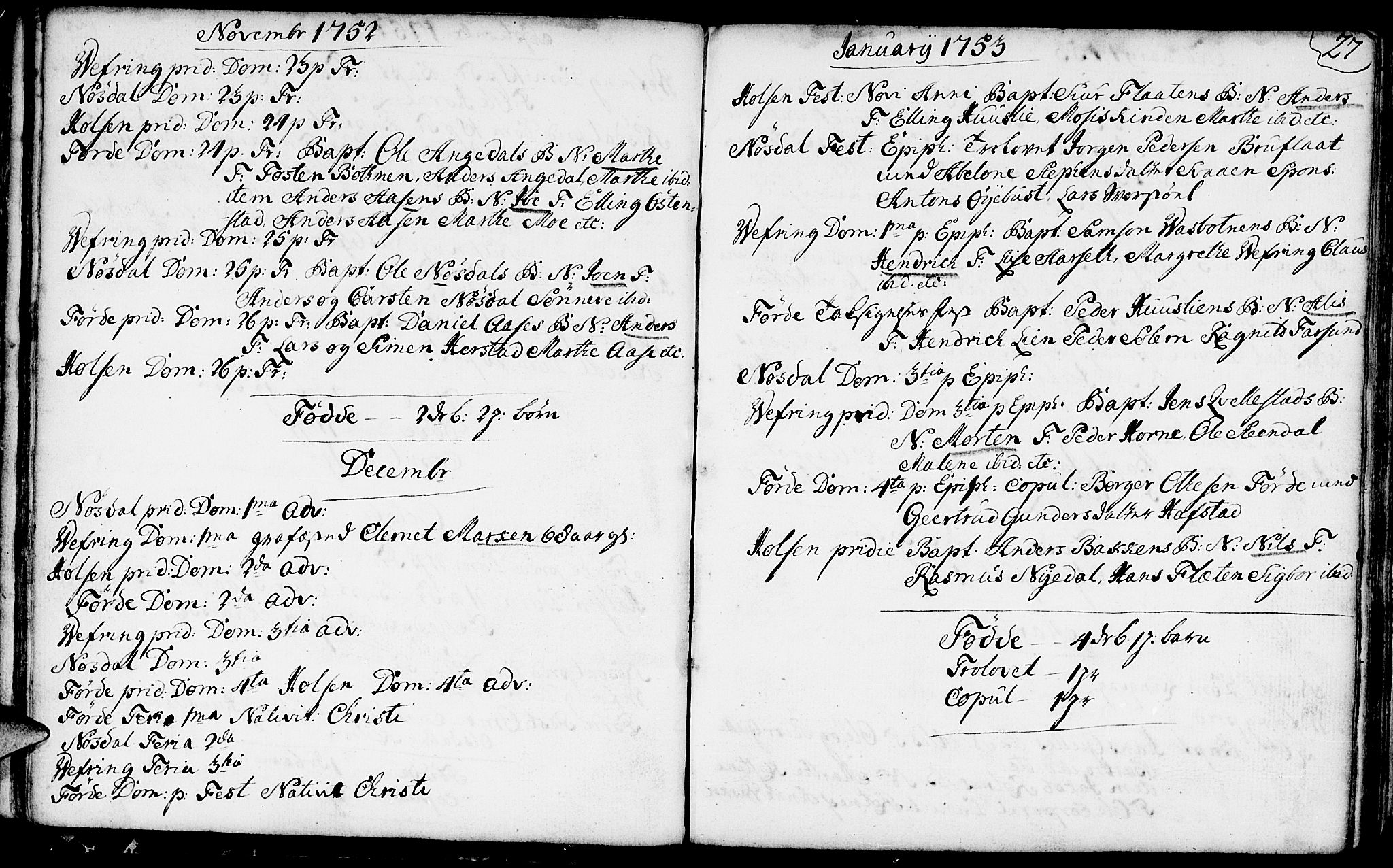 Førde sokneprestembete, SAB/A-79901/H/Haa/Haaa/L0003: Parish register (official) no. A 3, 1749-1764, p. 27
