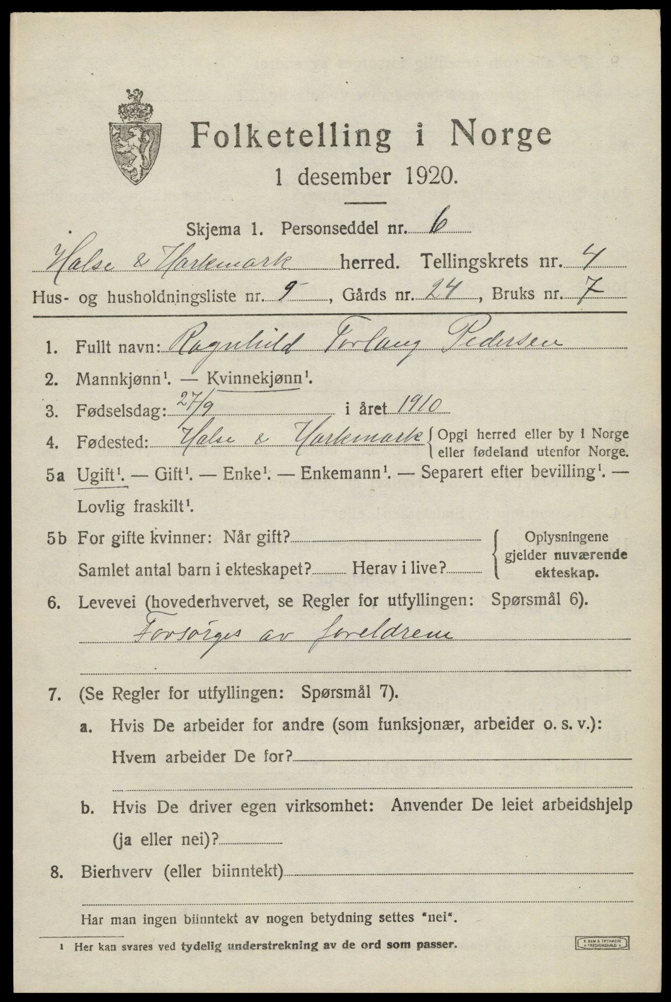 SAK, 1920 census for Halse og Harkmark, 1920, p. 2934