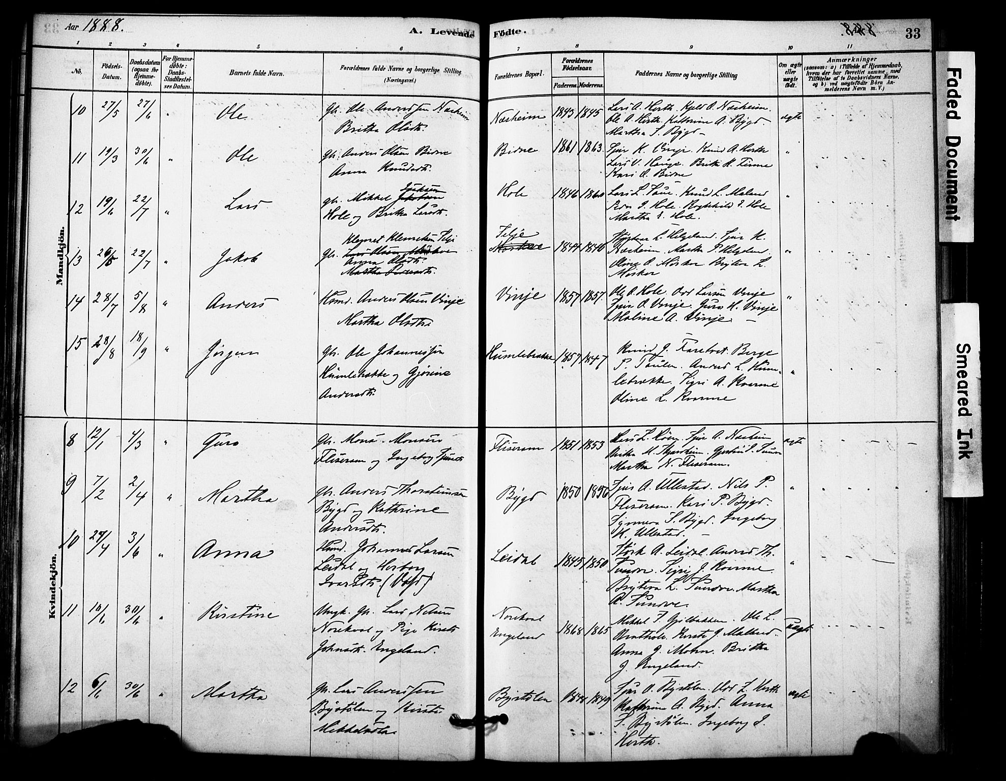 Vossestrand Sokneprestembete, AV/SAB-A-79101/H/Haa: Parish register (official) no. C 1, 1878-1903, p. 33