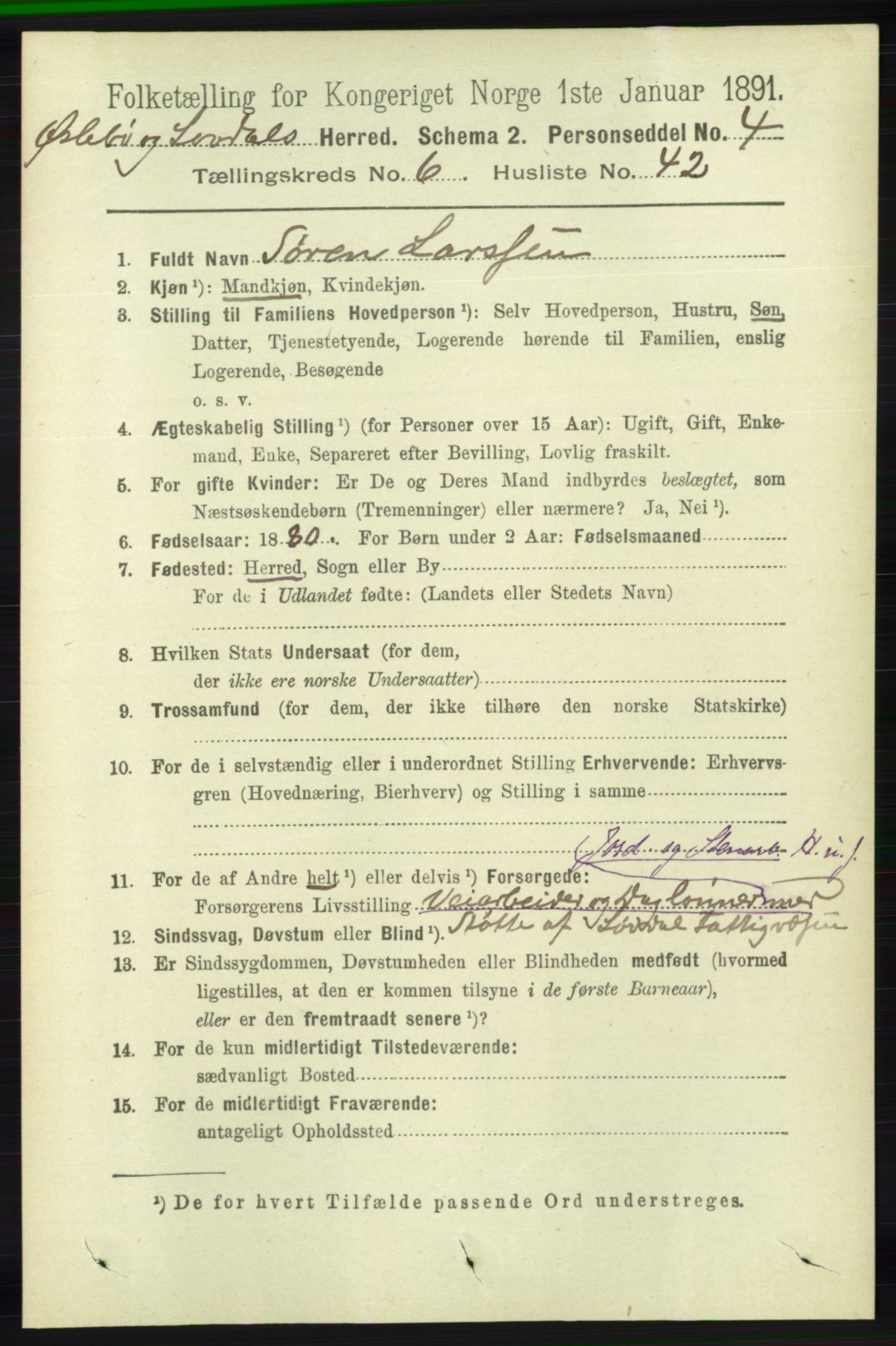 RA, 1891 census for 1021 Øyslebø og Laudal, 1891, p. 1863