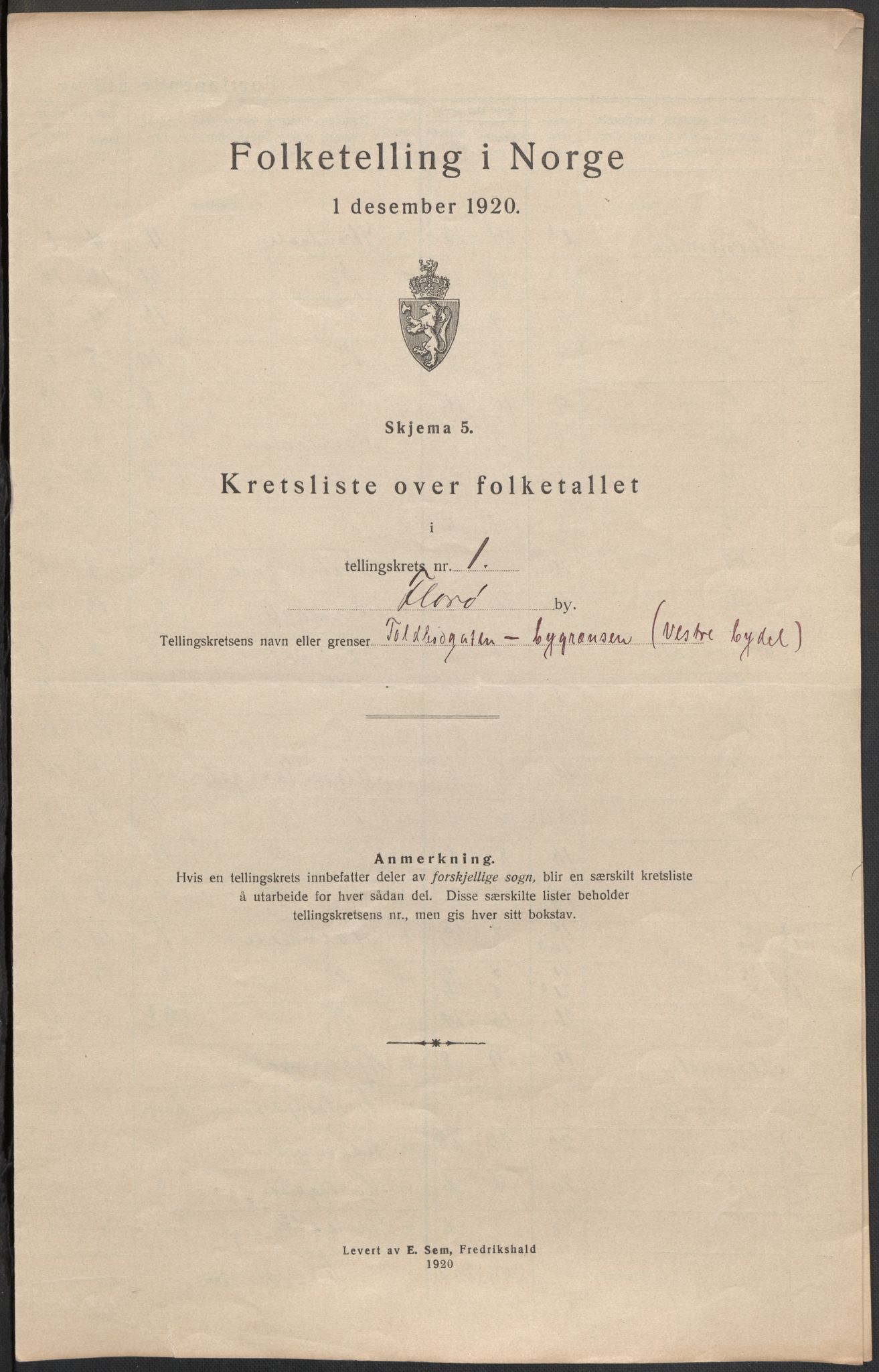 SAB, 1920 census for Florø, 1920, p. 5