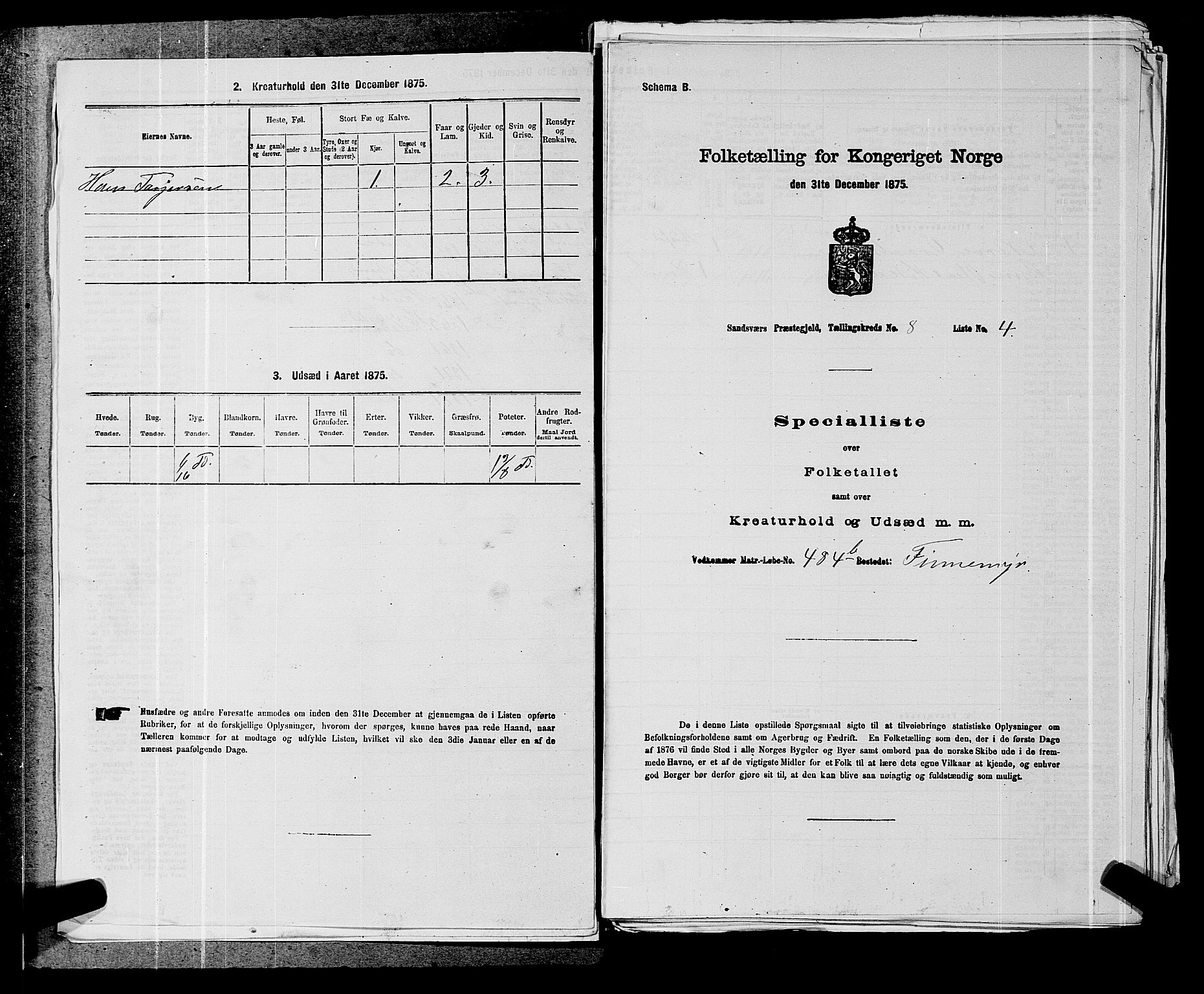 SAKO, 1875 census for 0629P Sandsvær, 1875, p. 1437