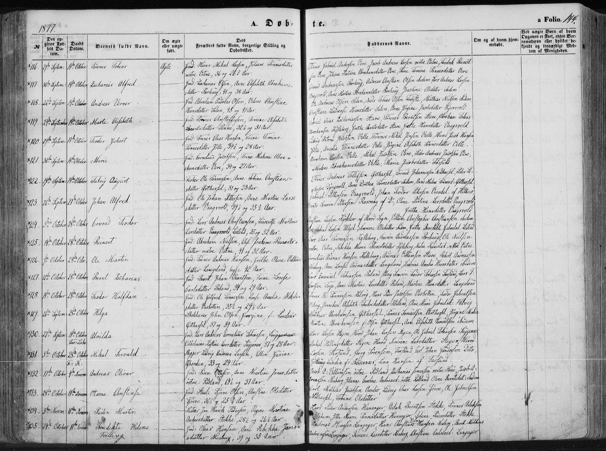 Lista sokneprestkontor, AV/SAK-1111-0027/F/Fa/L0011: Parish register (official) no. A 11, 1861-1878, p. 144