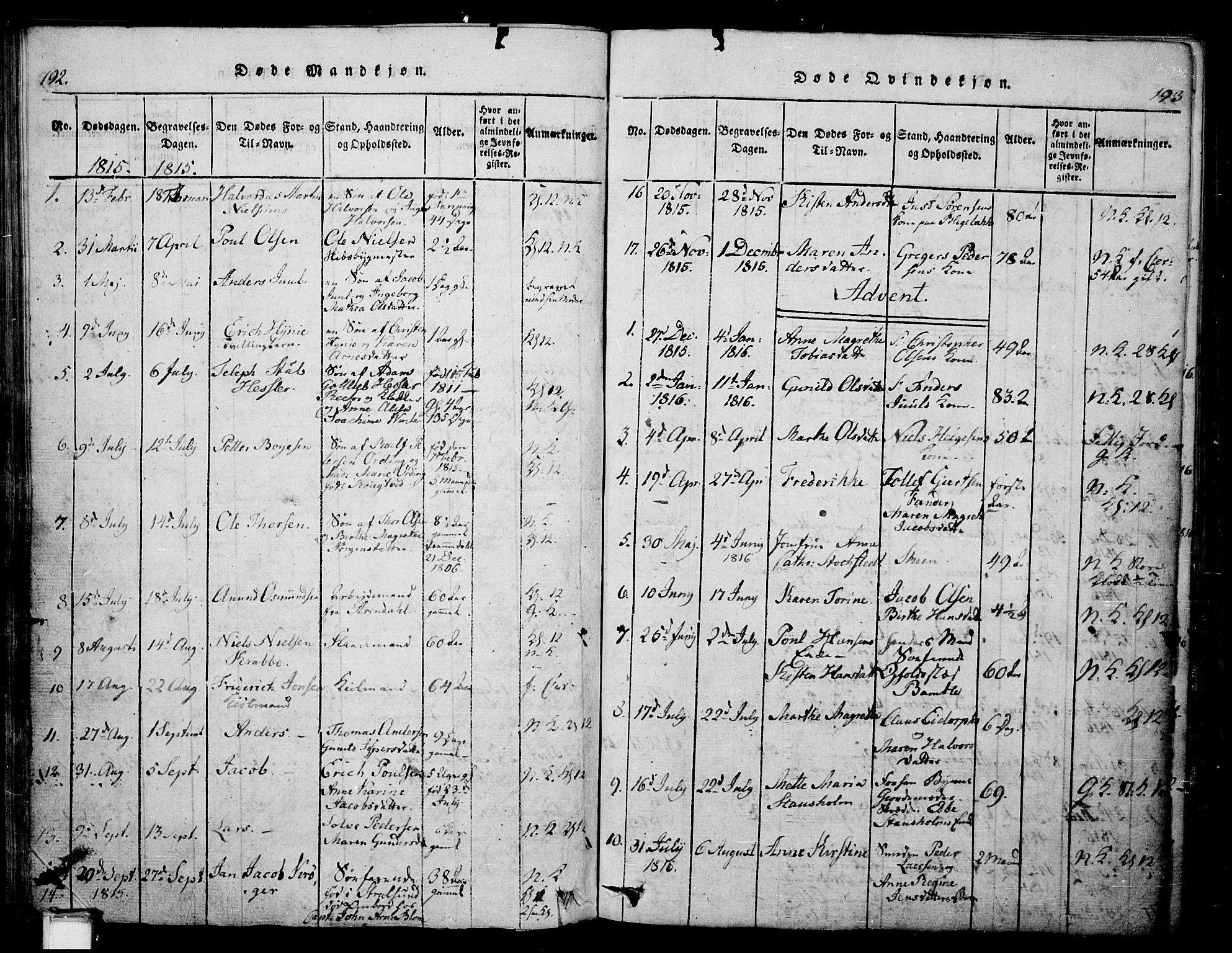 Skien kirkebøker, SAKO/A-302/G/Ga/L0002: Parish register (copy) no. 2, 1814-1842, p. 192-193