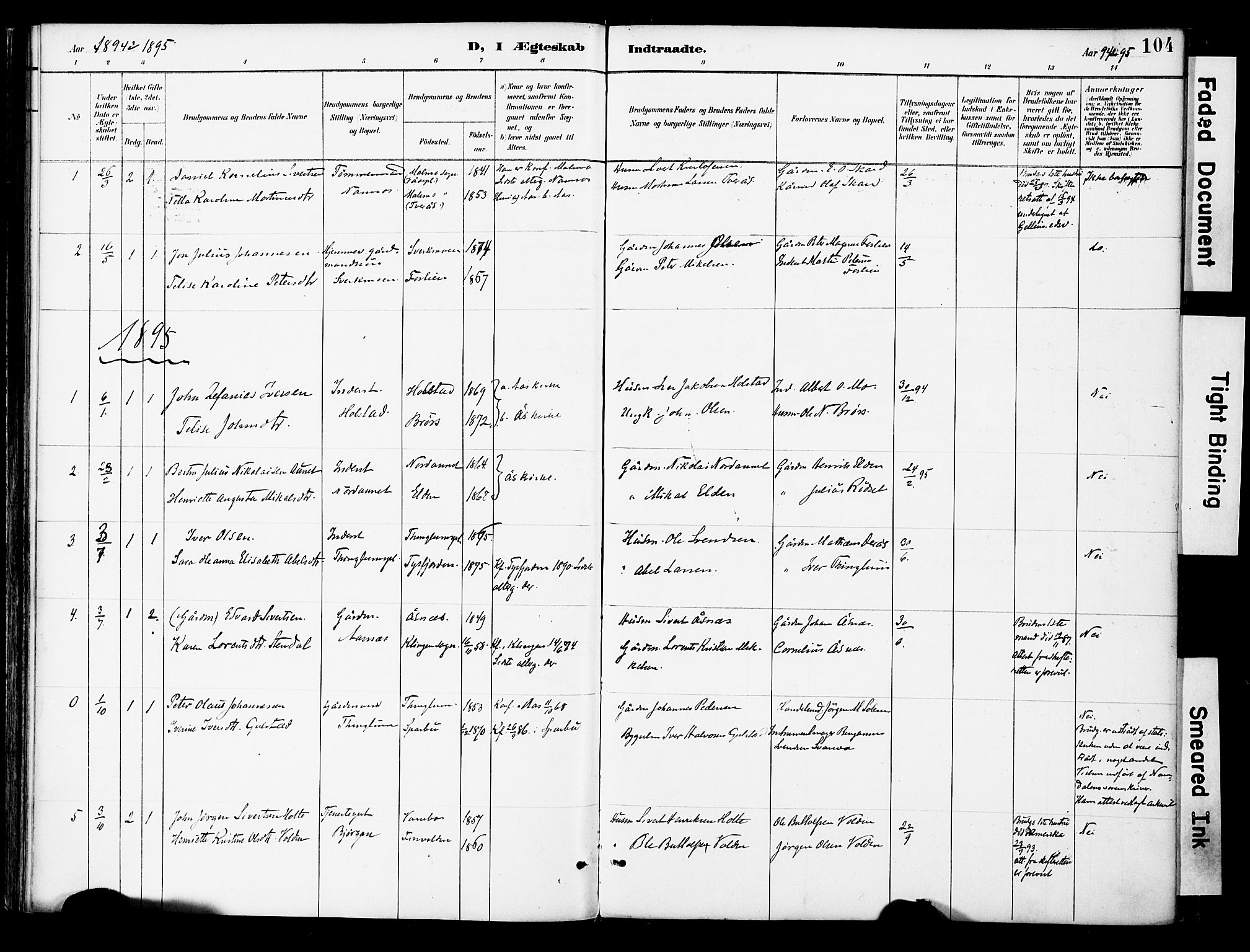 Ministerialprotokoller, klokkerbøker og fødselsregistre - Nord-Trøndelag, SAT/A-1458/742/L0409: Parish register (official) no. 742A02, 1891-1905, p. 104