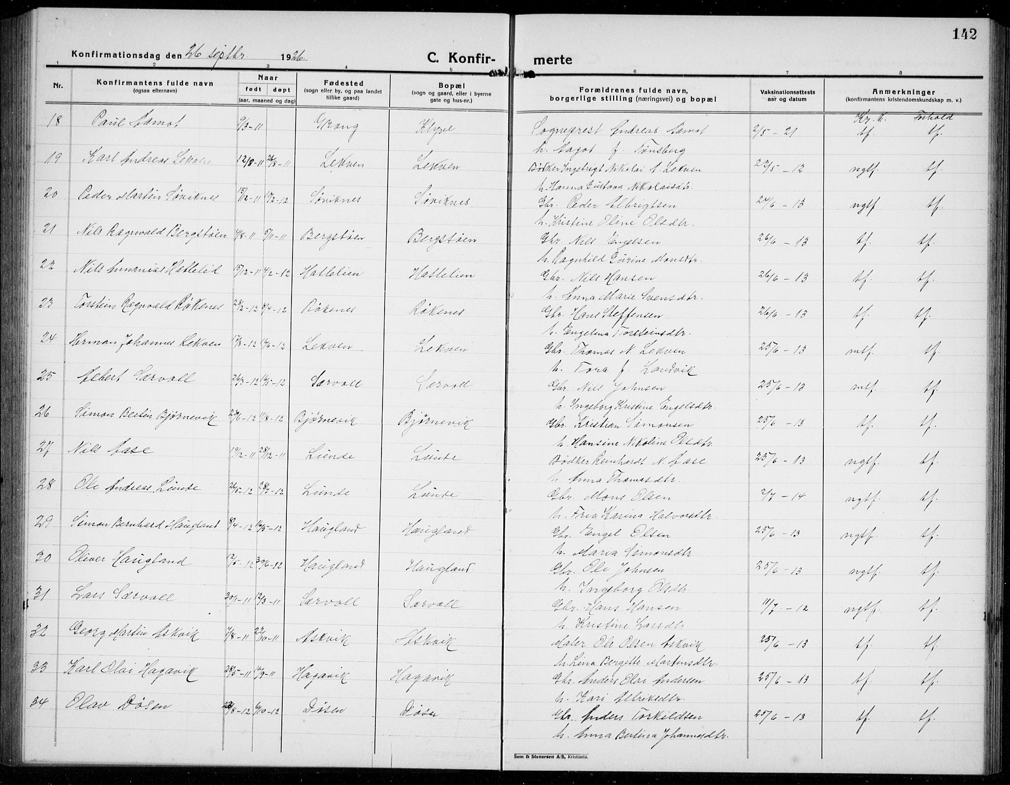 Os sokneprestembete, AV/SAB-A-99929: Parish register (copy) no. A 5, 1923-1941, p. 142