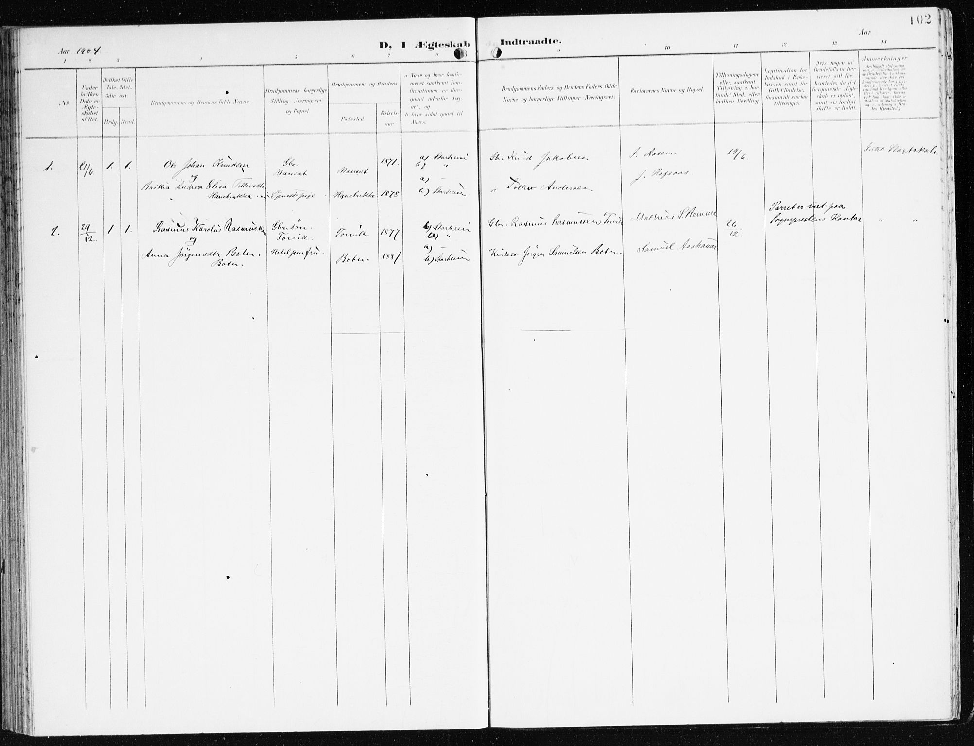 Eid sokneprestembete, SAB/A-82301/H/Haa/Haac/L0002: Parish register (official) no. C 2, 1899-1927, p. 102