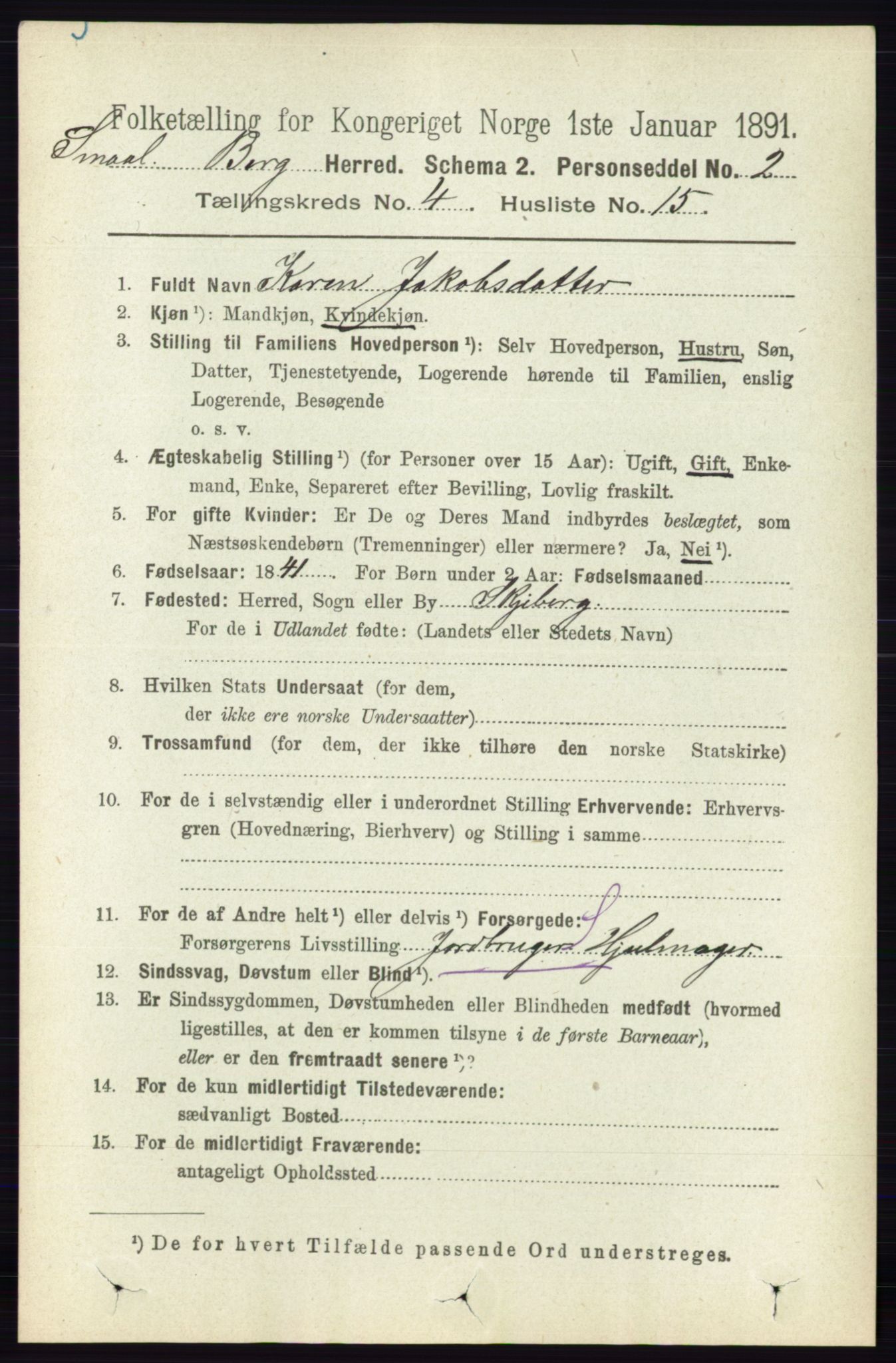 RA, 1891 census for 0116 Berg, 1891, p. 2900