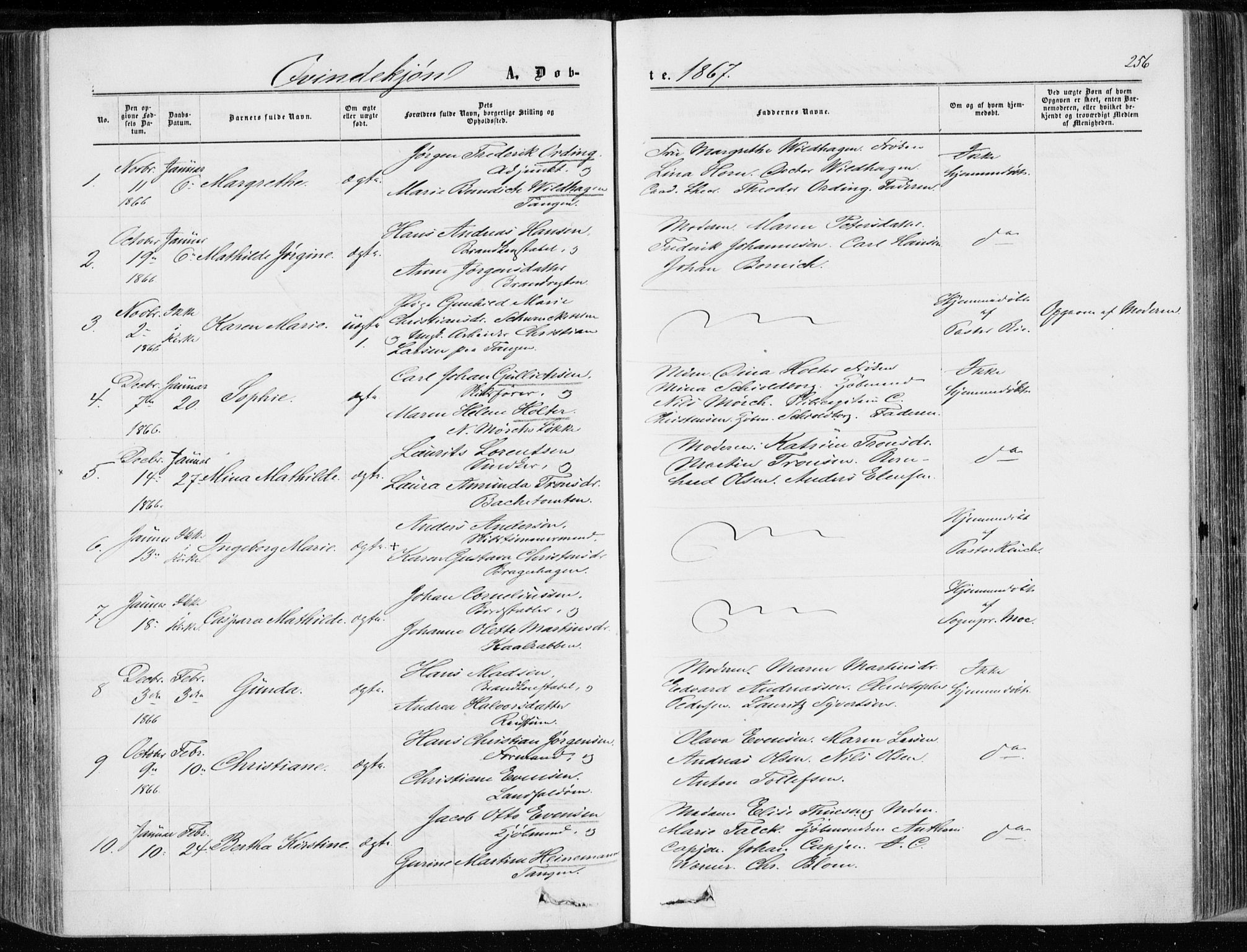 Bragernes kirkebøker, SAKO/A-6/F/Fb/L0003: Parish register (official) no. II 3, 1860-1868, p. 256