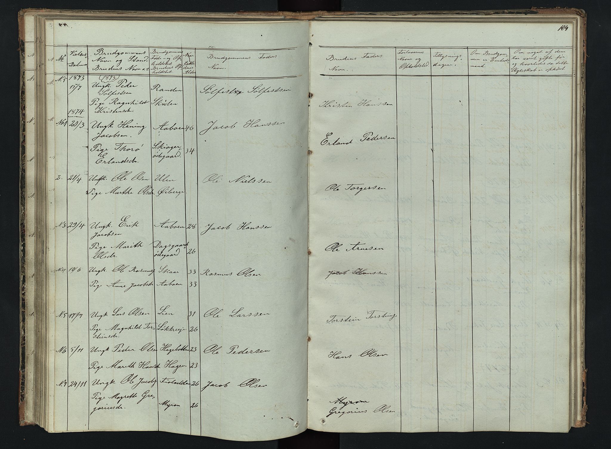 Skjåk prestekontor, SAH/PREST-072/H/Ha/Hab/L0002: Parish register (copy) no. 2, 1867-1894, p. 104